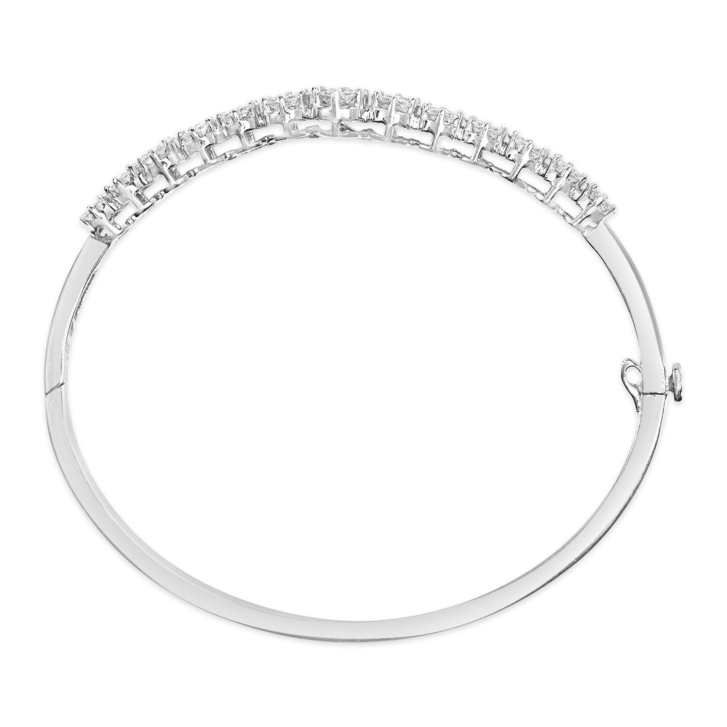 14K White Gold 2 5/8 Cttw Round Diamond 7 Stone Floral Cluster Link Bangle