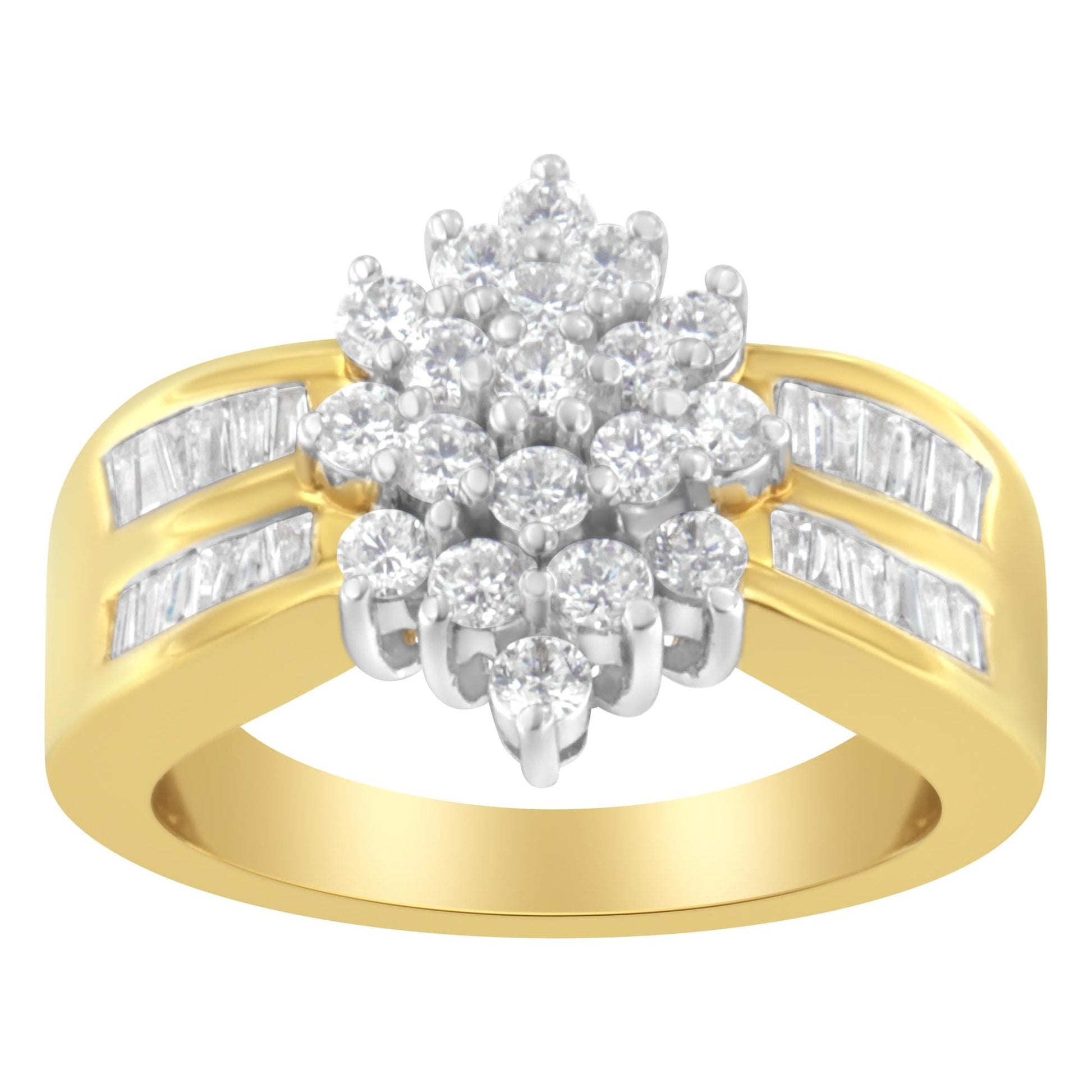 10K Yellow Gold 1.0 Cttw Marquise Composite Diamond Cluster Cocktail Ring (H-I