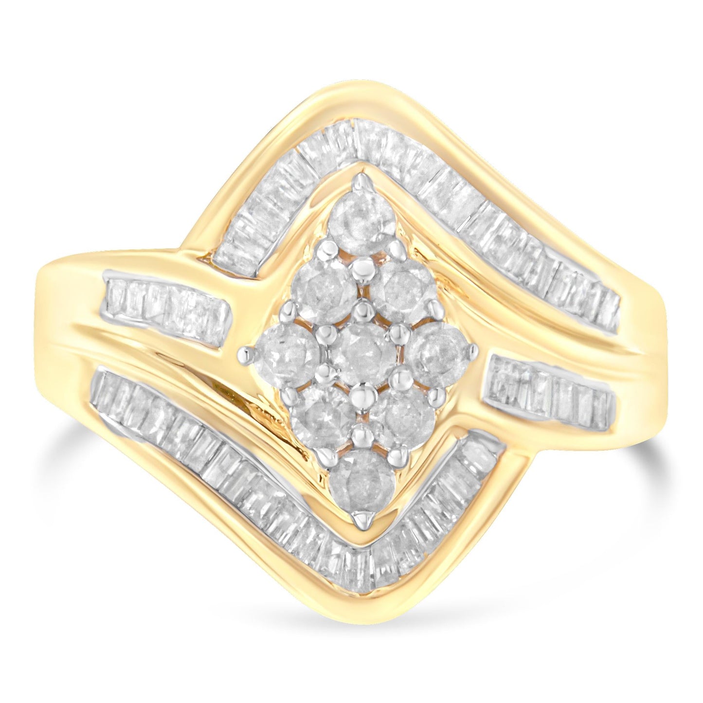 10K Yellow Gold Diamond Bypass Cluster Ring (1 Cttw I-J Color I2-I3 Clarity)