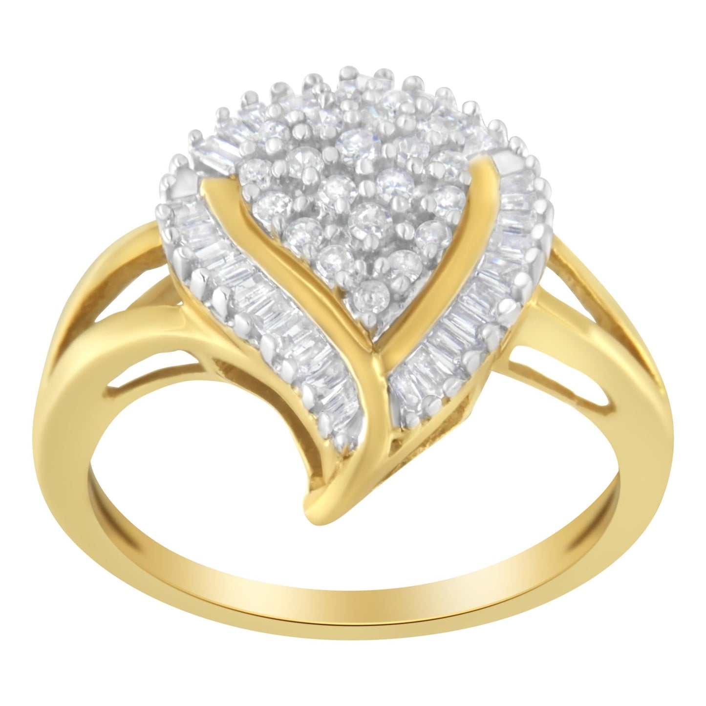 10K Yellow Gold Diamond Cluster Ring (1/2 Cttw I-J Color I1-I2 Clarity)