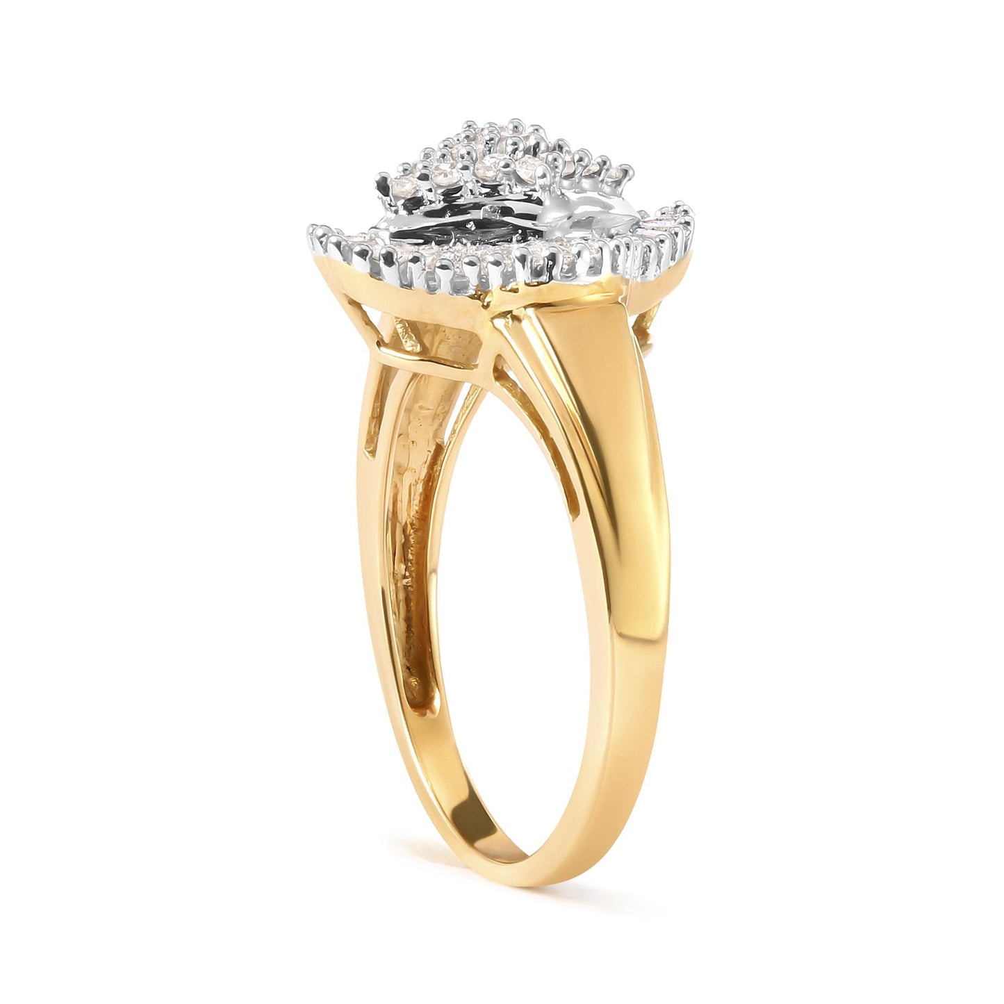 10K Yellow Gold 1/2 Cttw Round And Baguette-cut Diamond Rhombus Head and Halo