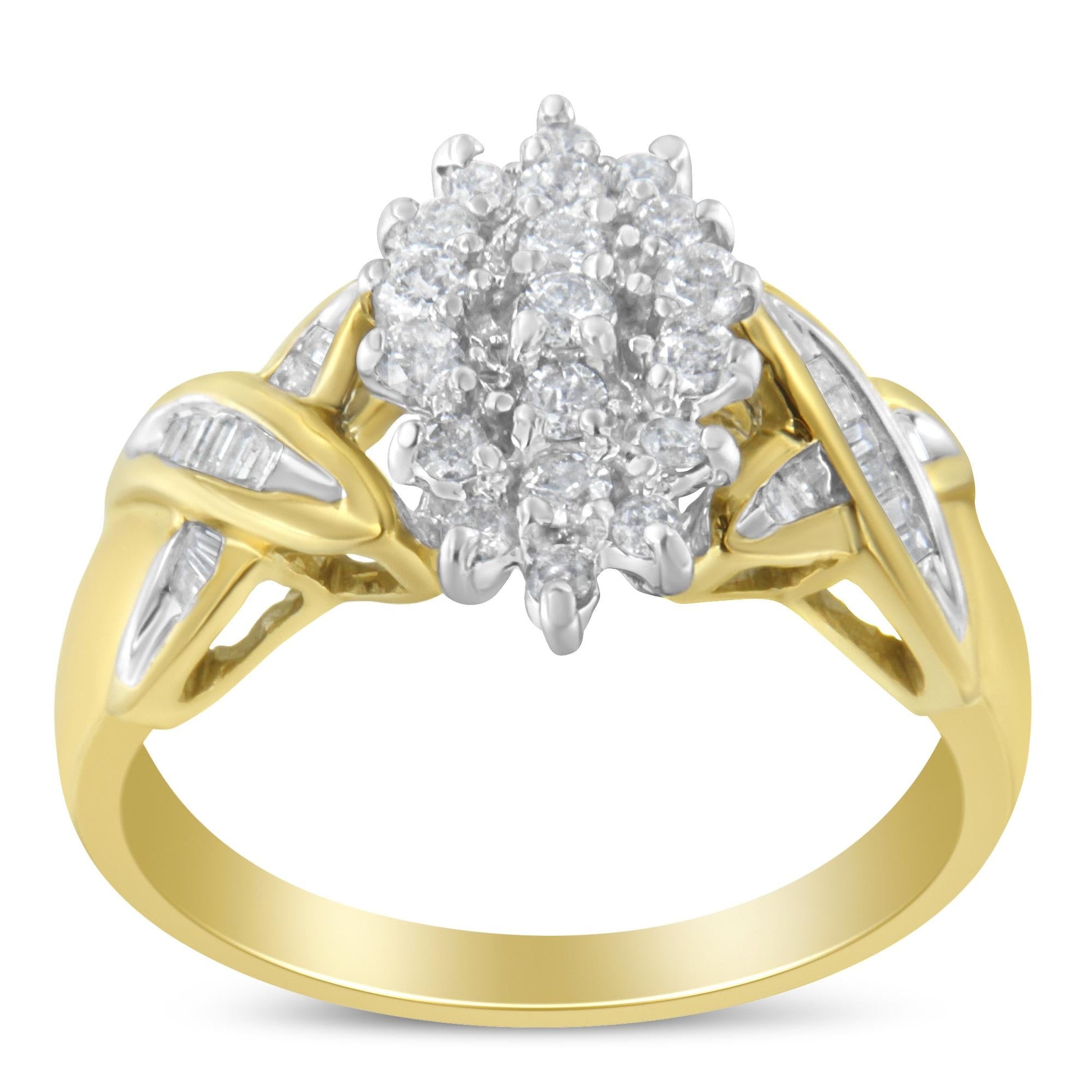 10K Yellow Gold Round And Baguette-Cut Diamond Ring (1/2 Cttw H-I Color I1-I2