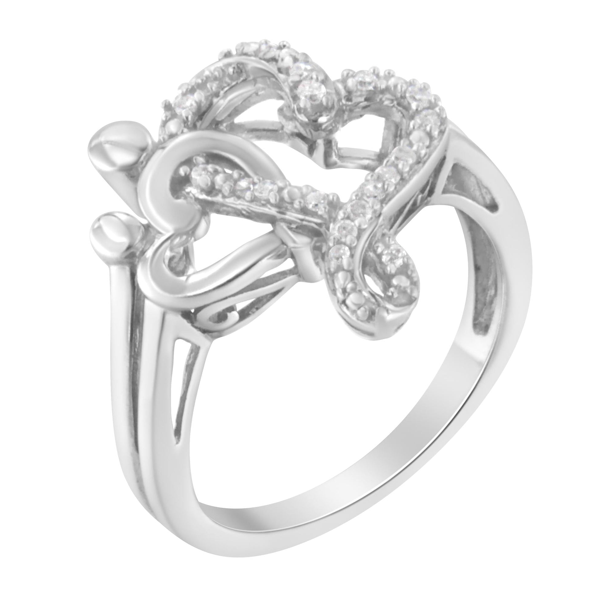 .925 Sterling Silver Diamond Heart and Music Note Ring (1/10 Cttw H-I Color I3