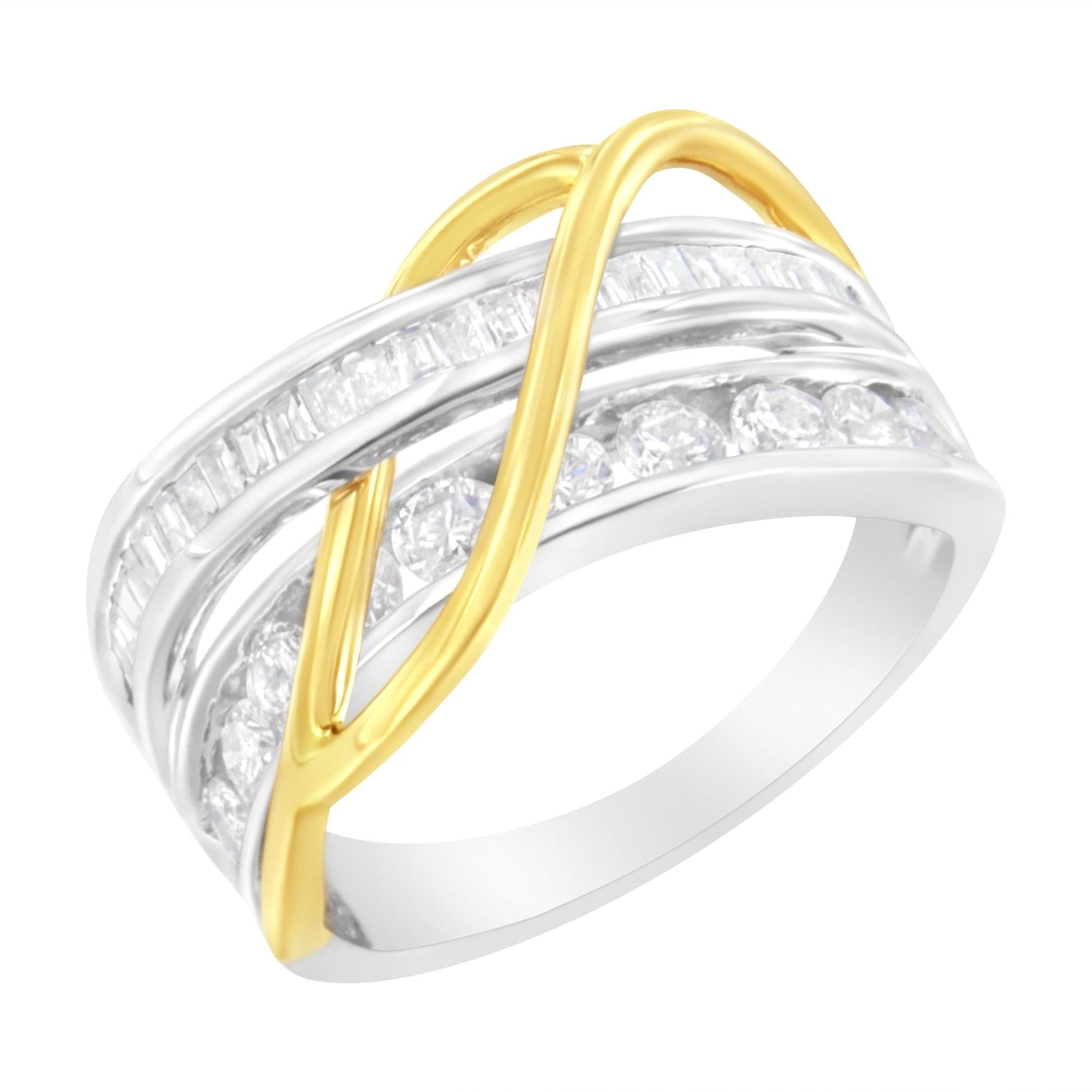 10K White and Yellow Gold 1 1/10 cttw Channel-Set Diamond Bypass Band Ring (J