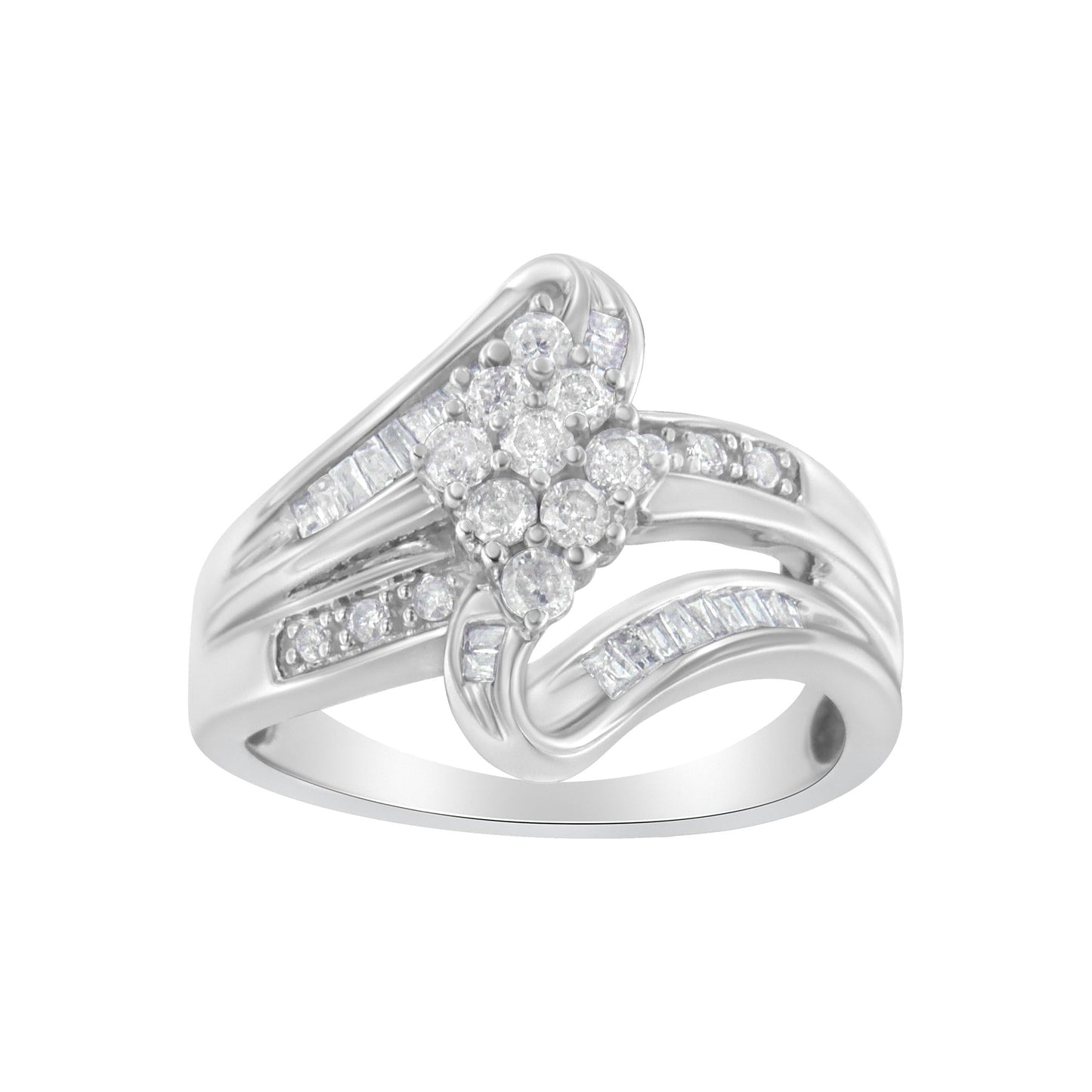 10K White Gold 1/2 cttw Diamond Cluster Ring (H-I Clarity I2-I3 Color)