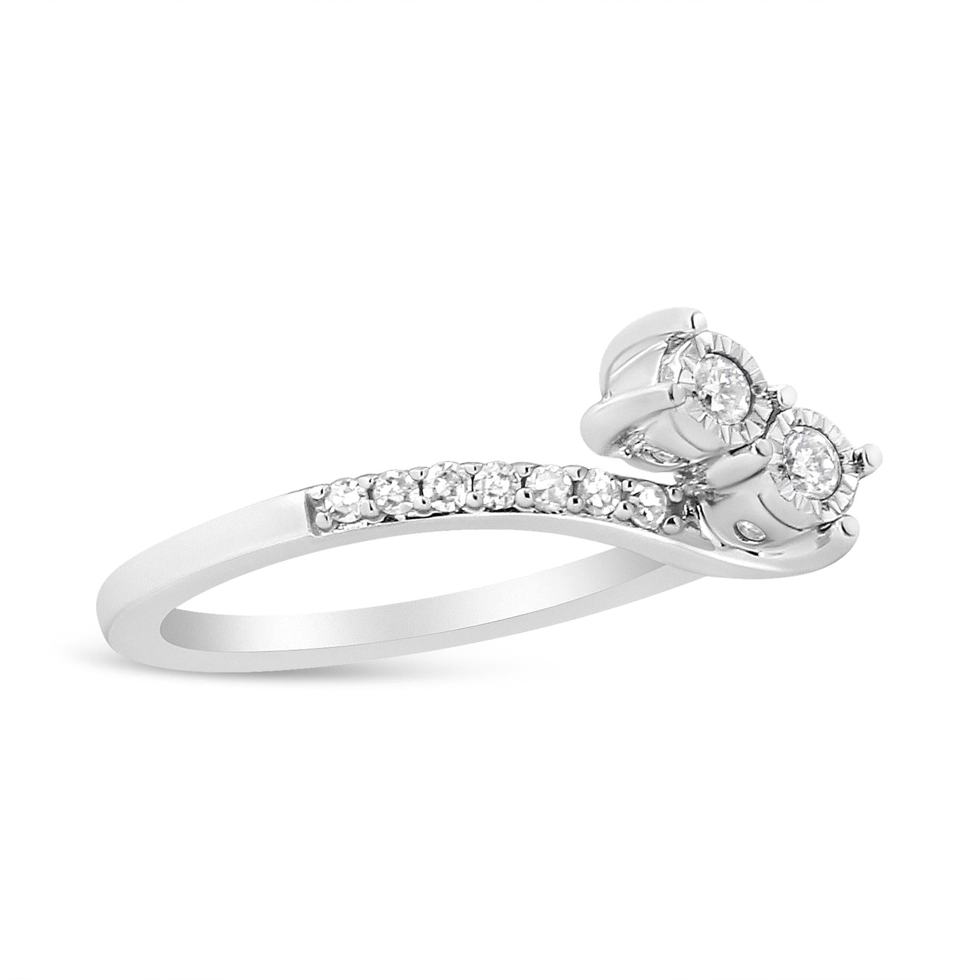 10K White Gold 1/4 Cttw Miracle Set Round Cut Diamond Two-Stone Ring (H-I Color