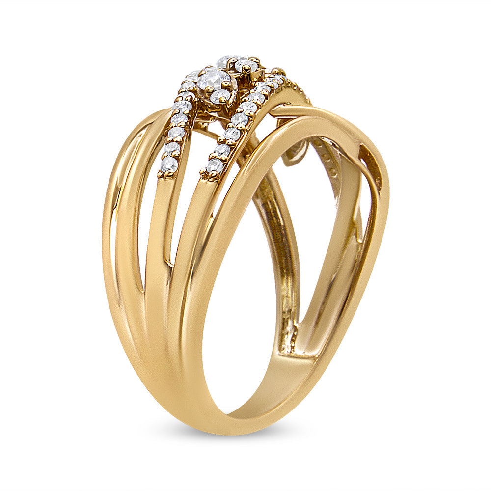 10K Yellow Gold 1/2 Cttw Round-Cut Multi Row Diamond Split Shank Cocktail Ring