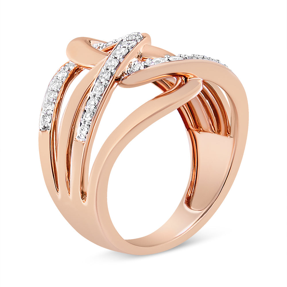 10K Rose Gold 1/2 Cttw Round-Cut Diamond Intertwined Multi-Loop Cocktail Ring (I-J Color, I1-I2 Clarity)