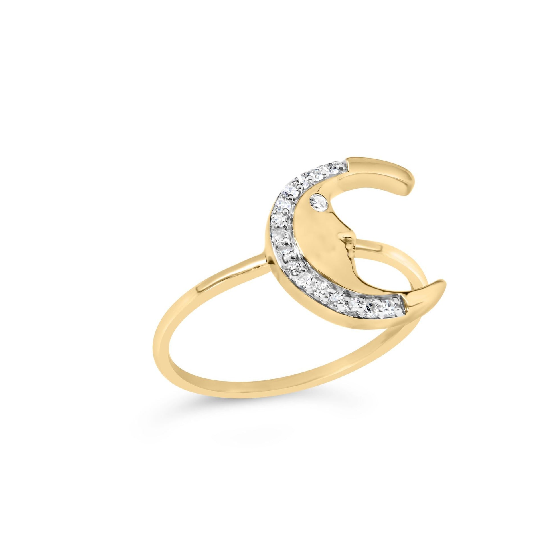 10K Yellow Gold 1/10 Cttw Diamond Crescent Moon Ring (I-J Color I1-I2 Clarity)