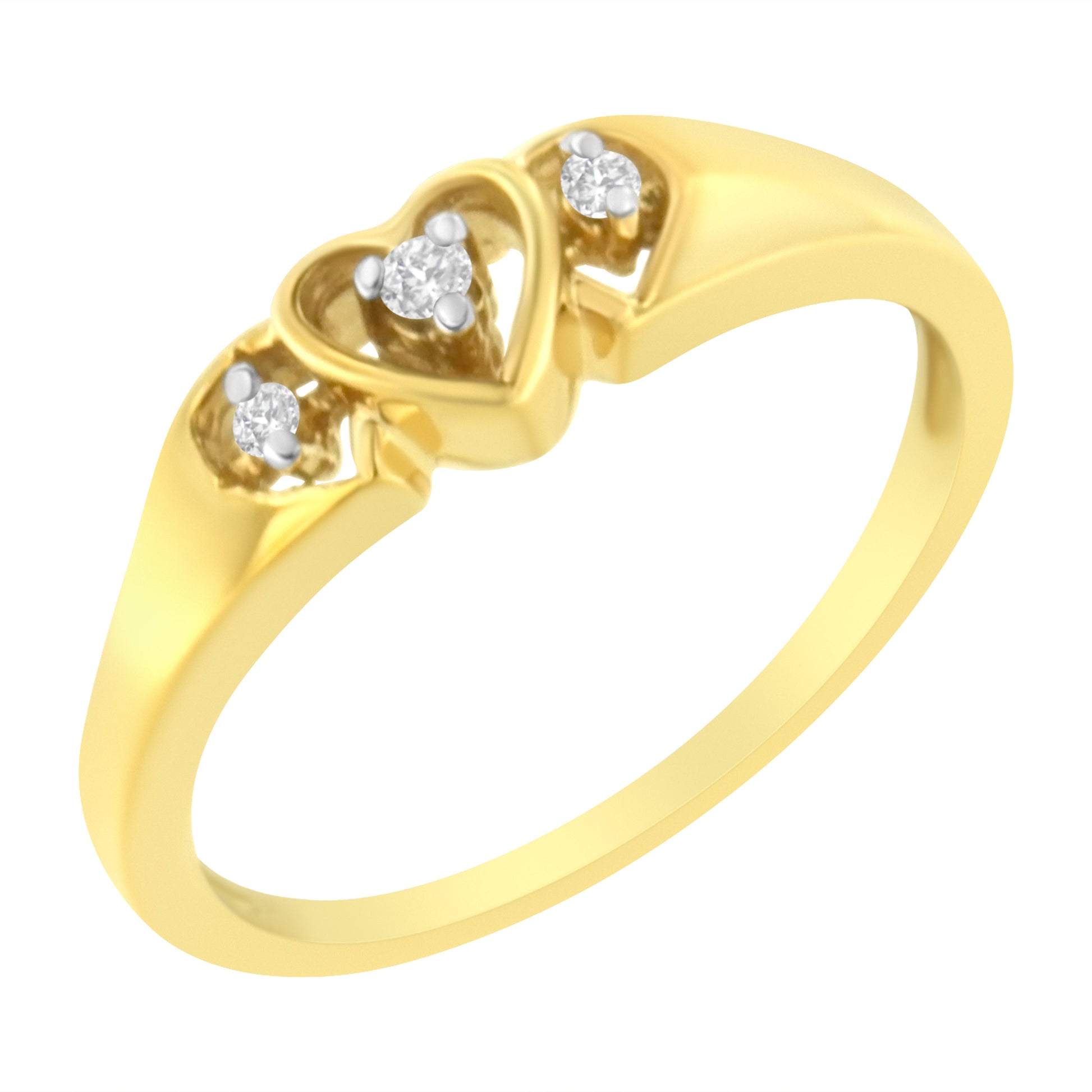 10KT Yellow Gold 1/20 cttw Diamond Triple Heart Diamond Ring (K-L I1-I2)