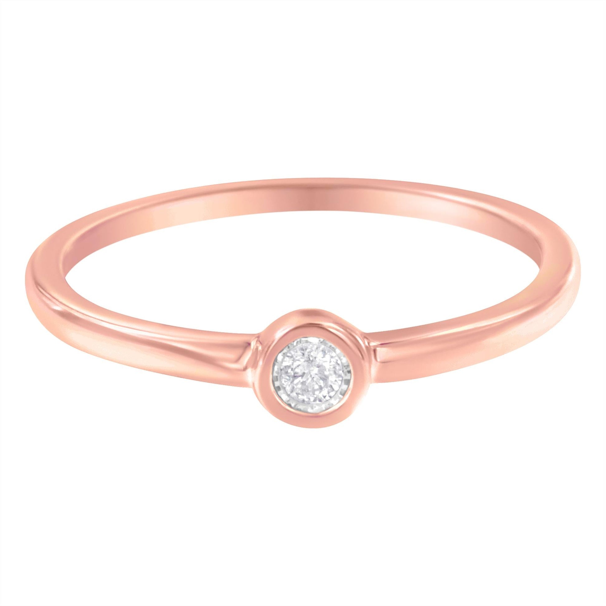 14K Rose Gold Plated.925 Sterling Silver Miracle Set Diamond Ring (1/20 Cttw