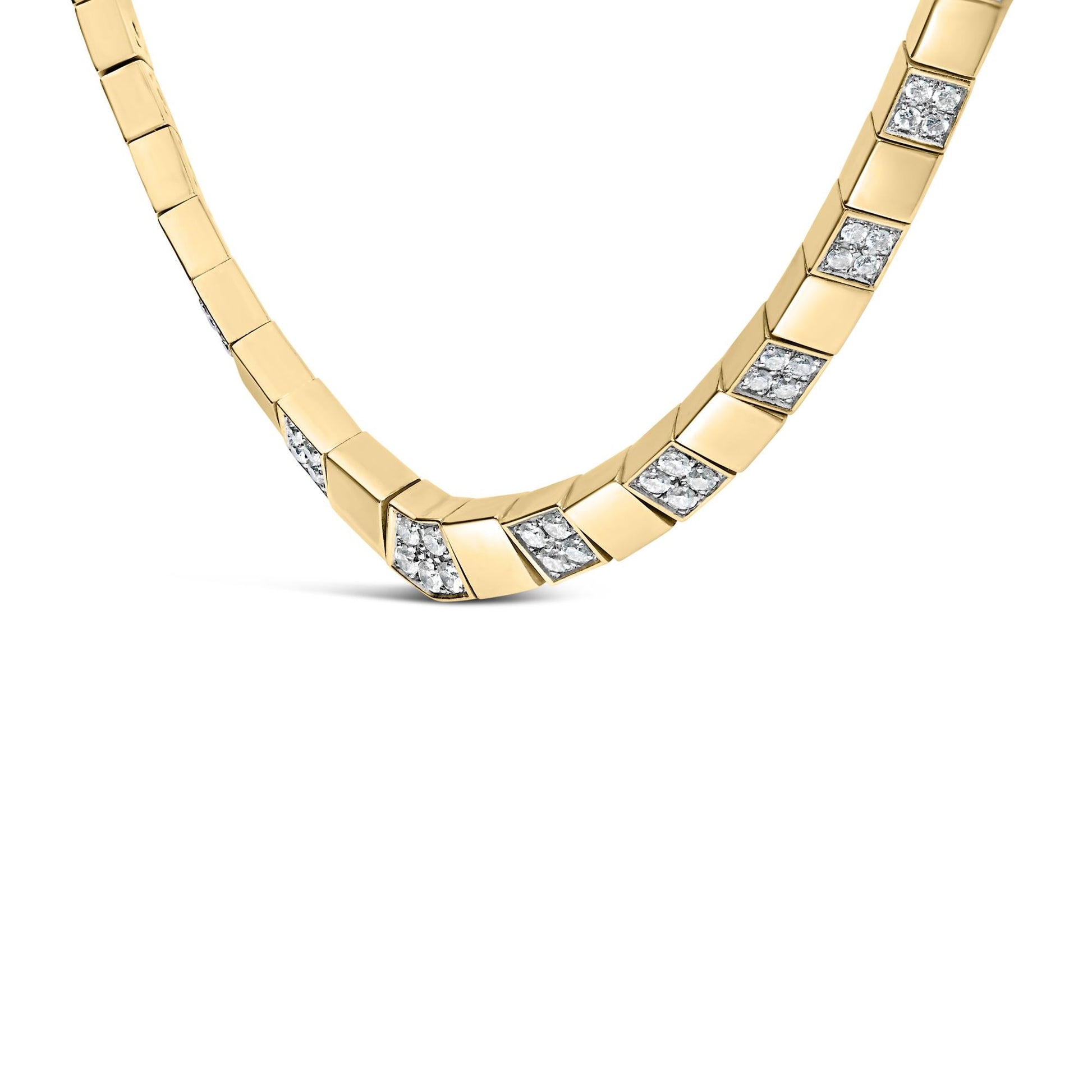 14K Yellow Gold 4/5 Cttw Diamond Cluster and Bar Set Link 3.5 MM Chain Necklace