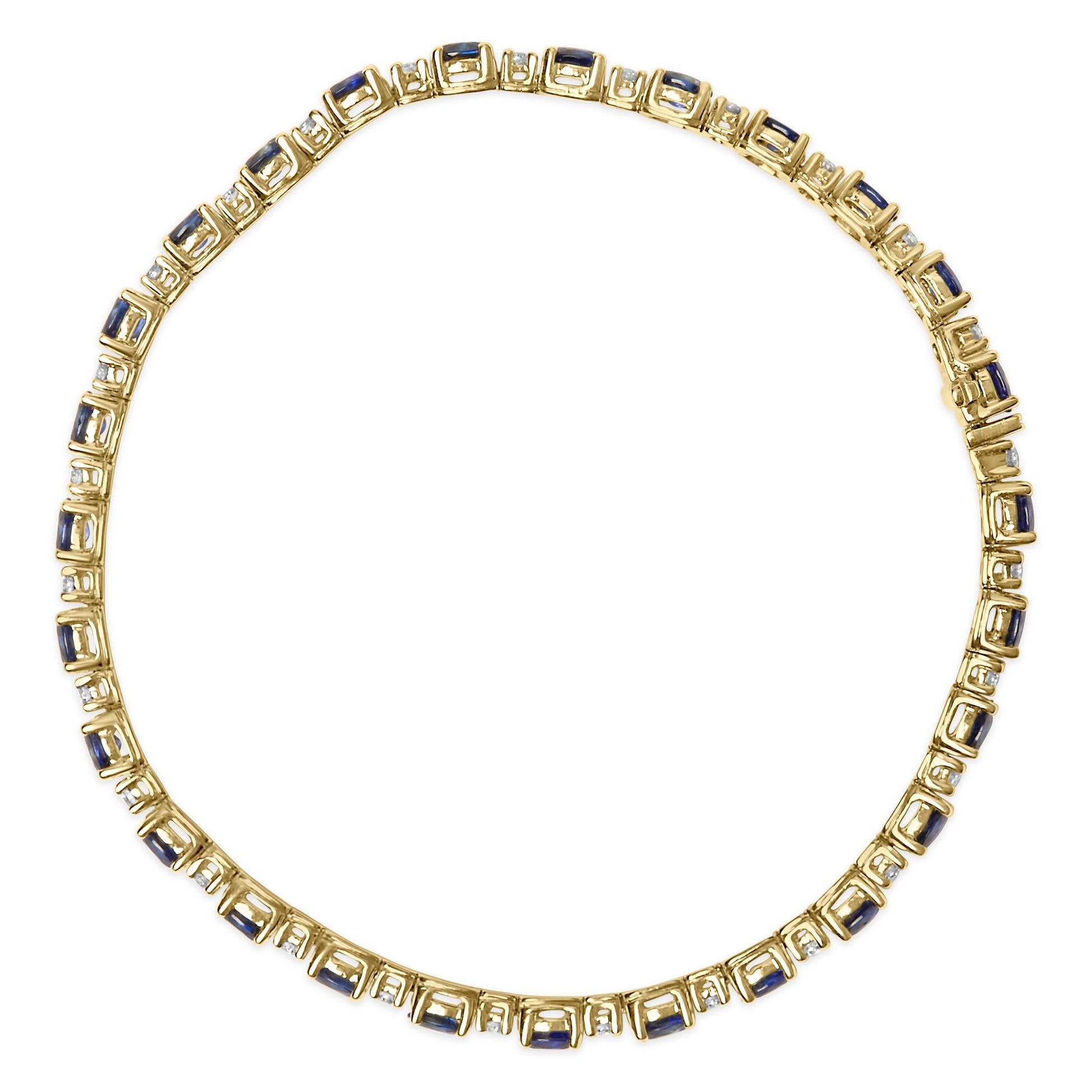 18K Yellow Gold 3/4 Cttw Diamond and 5 1/3 Cttw Oval Blue Sapphire Alternating