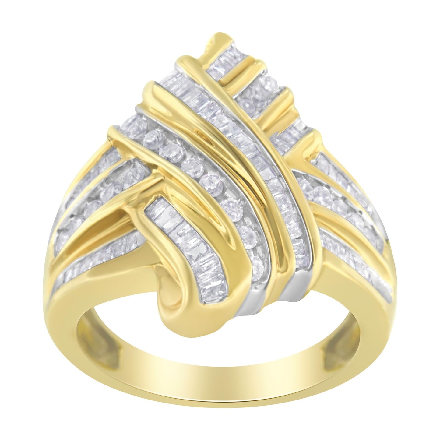 10K Yellow Gold Diamond Bypass Ring (1.0 cttw H-I Color I2-I3 Clarity) - 6.5