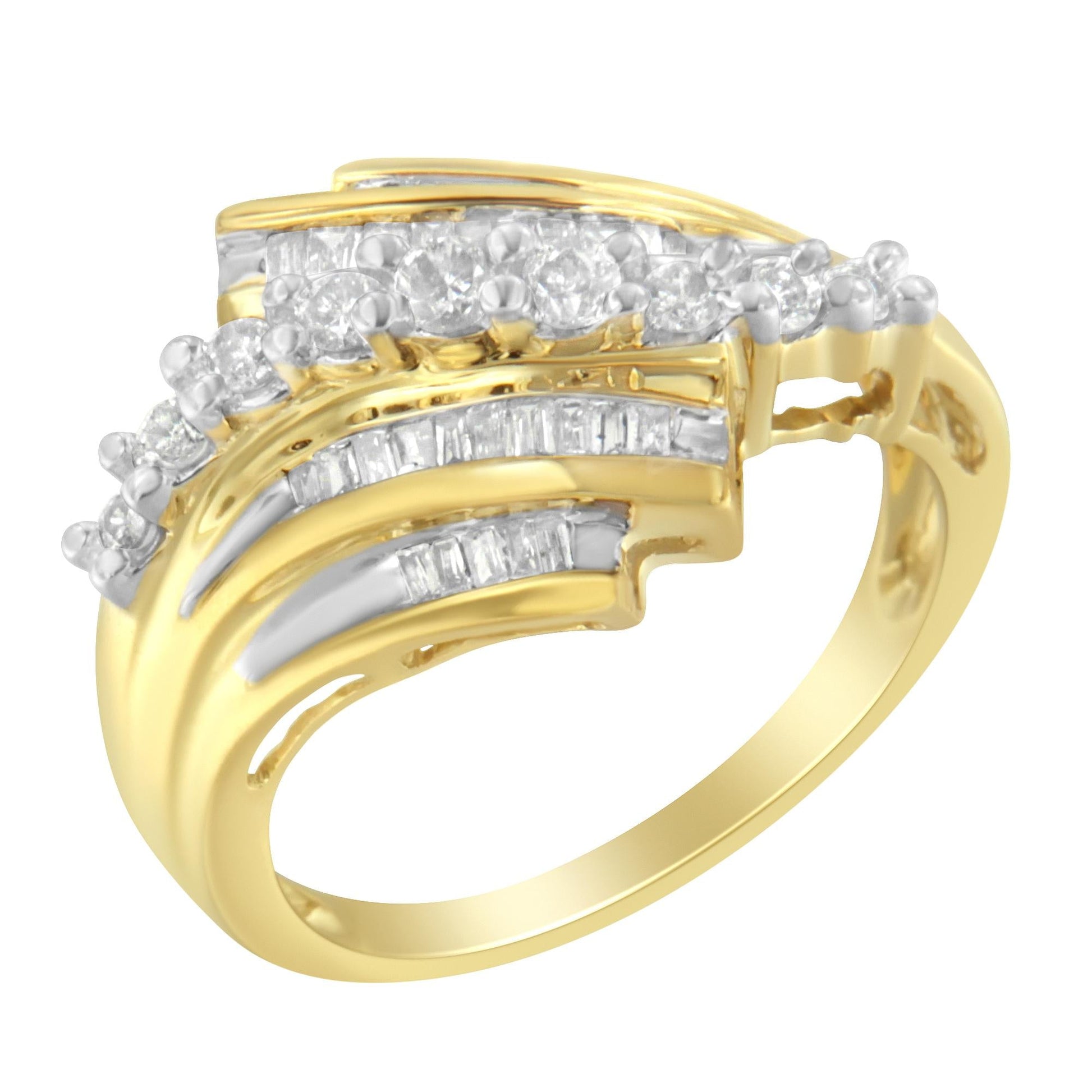 10K Yellow Gold Round and Baguette Diamond-Cut Ring (1/2 Cttw I-J Color I1-I2