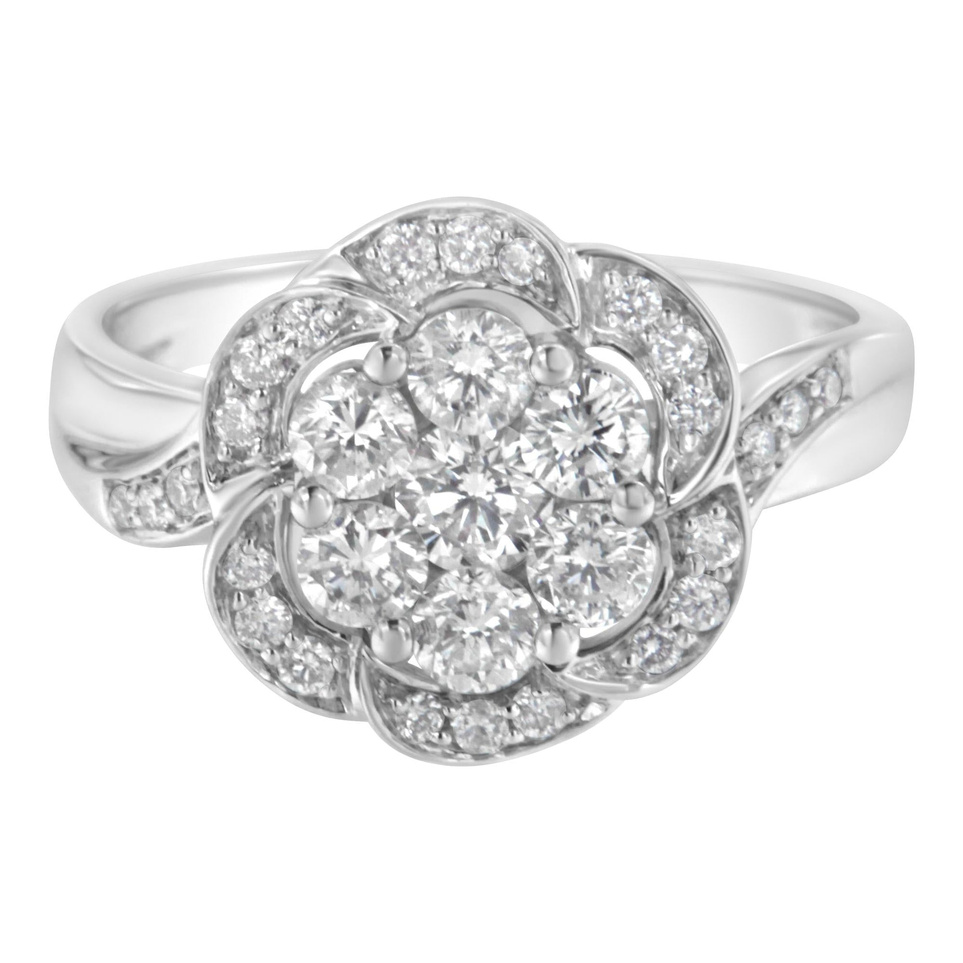 14K White Gold Floral Cluster Diamond Ring (1 Cttw H-I Color SI2-I1 Clarity)