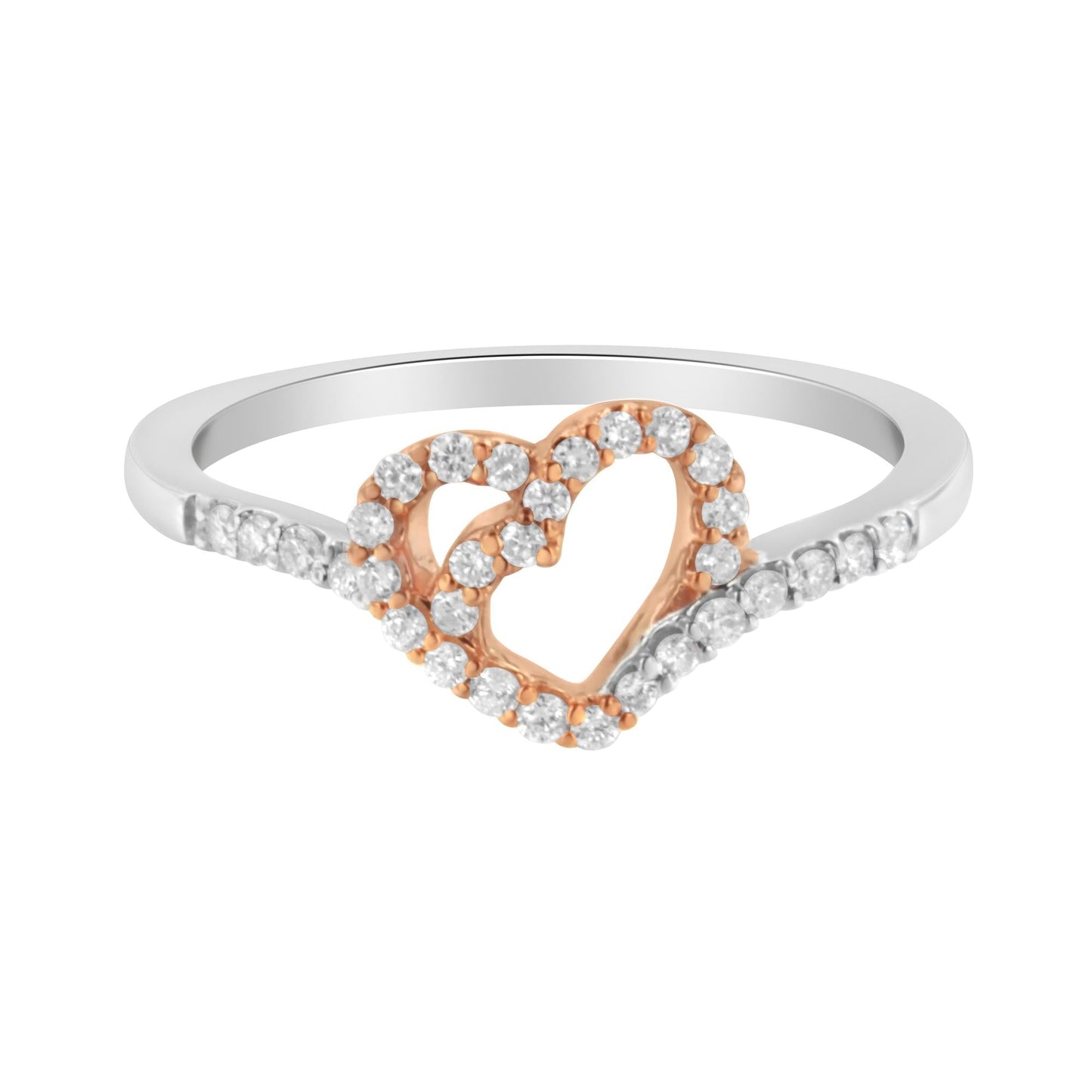 10K Two Toned Gold Diamond Heart Cocktail Ring (1/5 Cttw H-I Color I1-I2