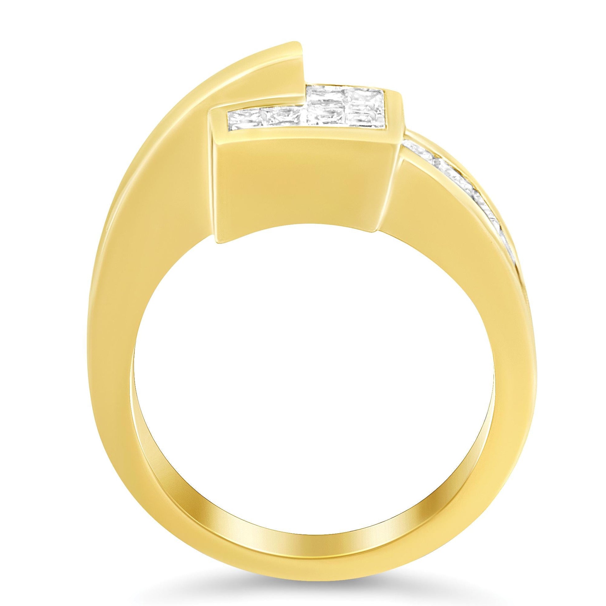 14K Gold 1 1/2 Cttw Channel-Set Princess and Baguette-Cut Diamond Bypass Ring