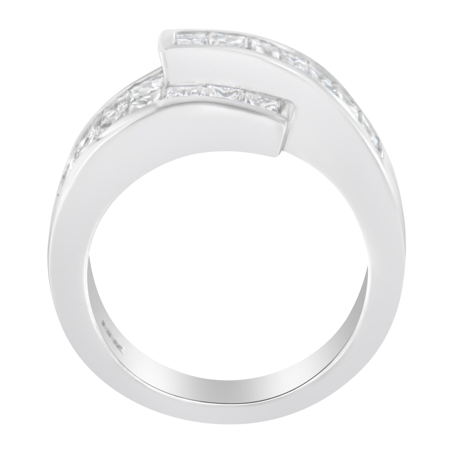 14K White Gold 2.0 Cttw Channel-Set Princess and Baguette-Cut Diamond Bypass