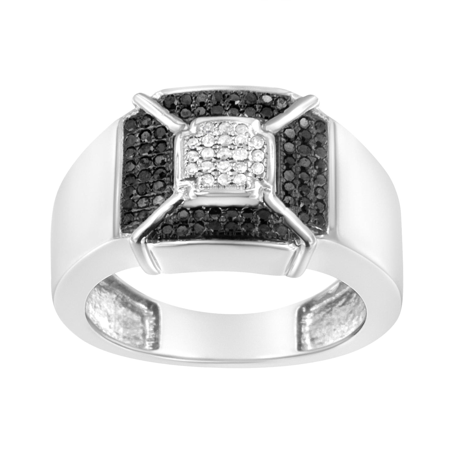 .925 Sterling Silver 3/8 Cttw Composite Enhanced Black and White Diamond