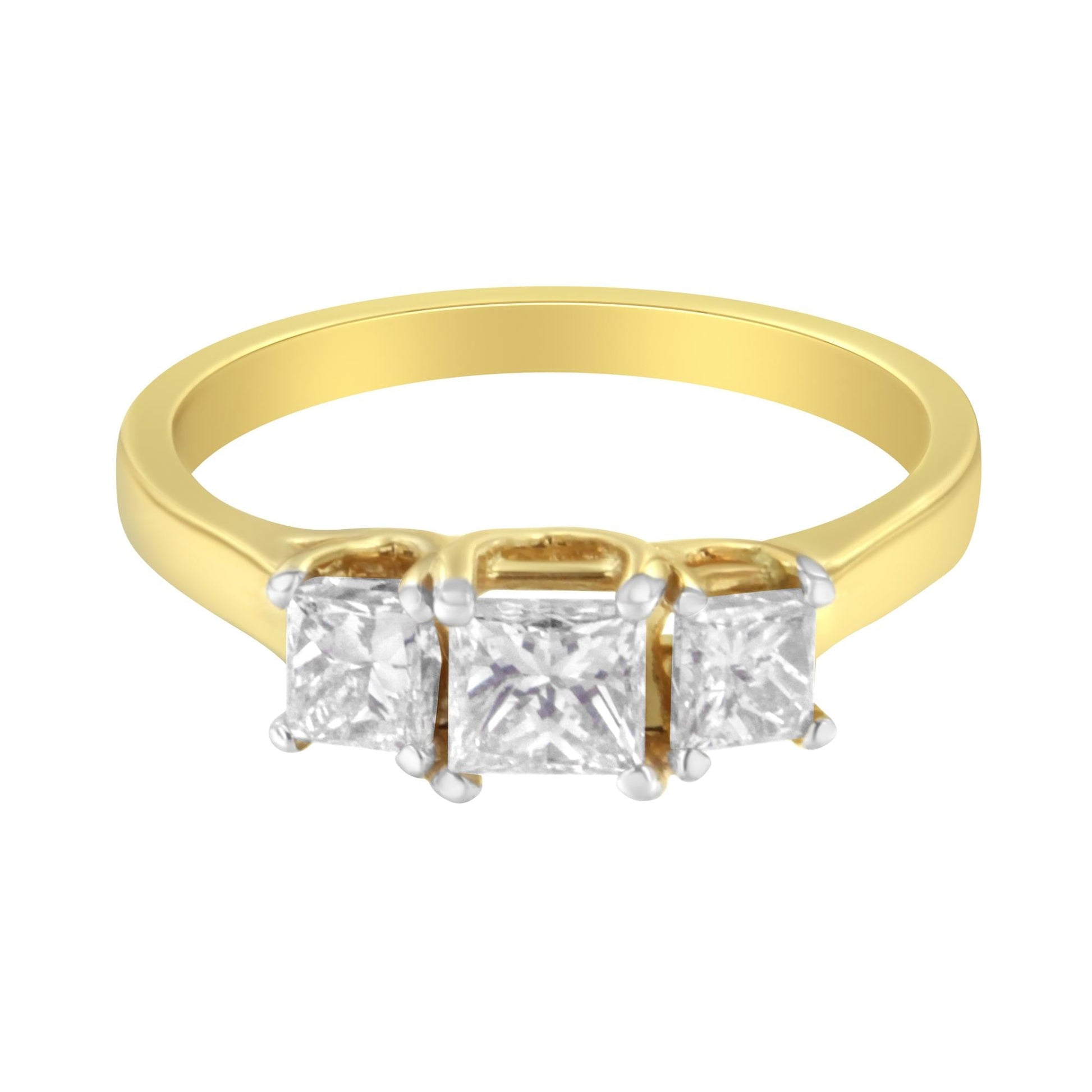 10K Yellow Gold Princess-Cut Diamond Three Stone Band Ring (1 Cttw J-K Color