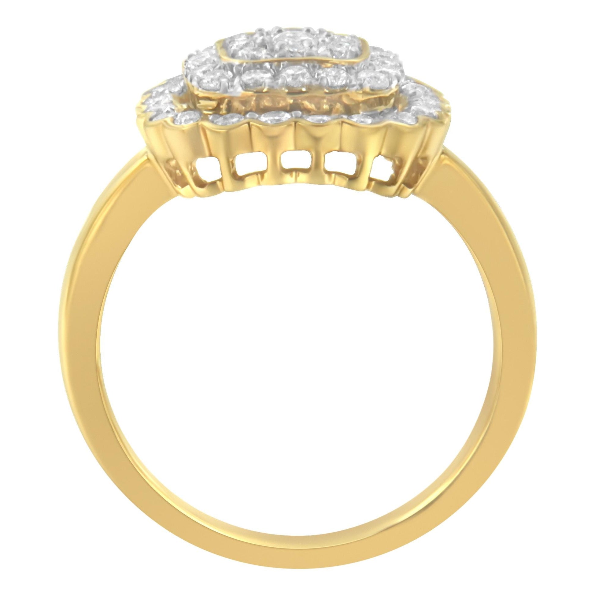 10K Yellow Gold Plated.925 Sterling Silver Diamond Cocktail Ring (3/4 Cttw J-K