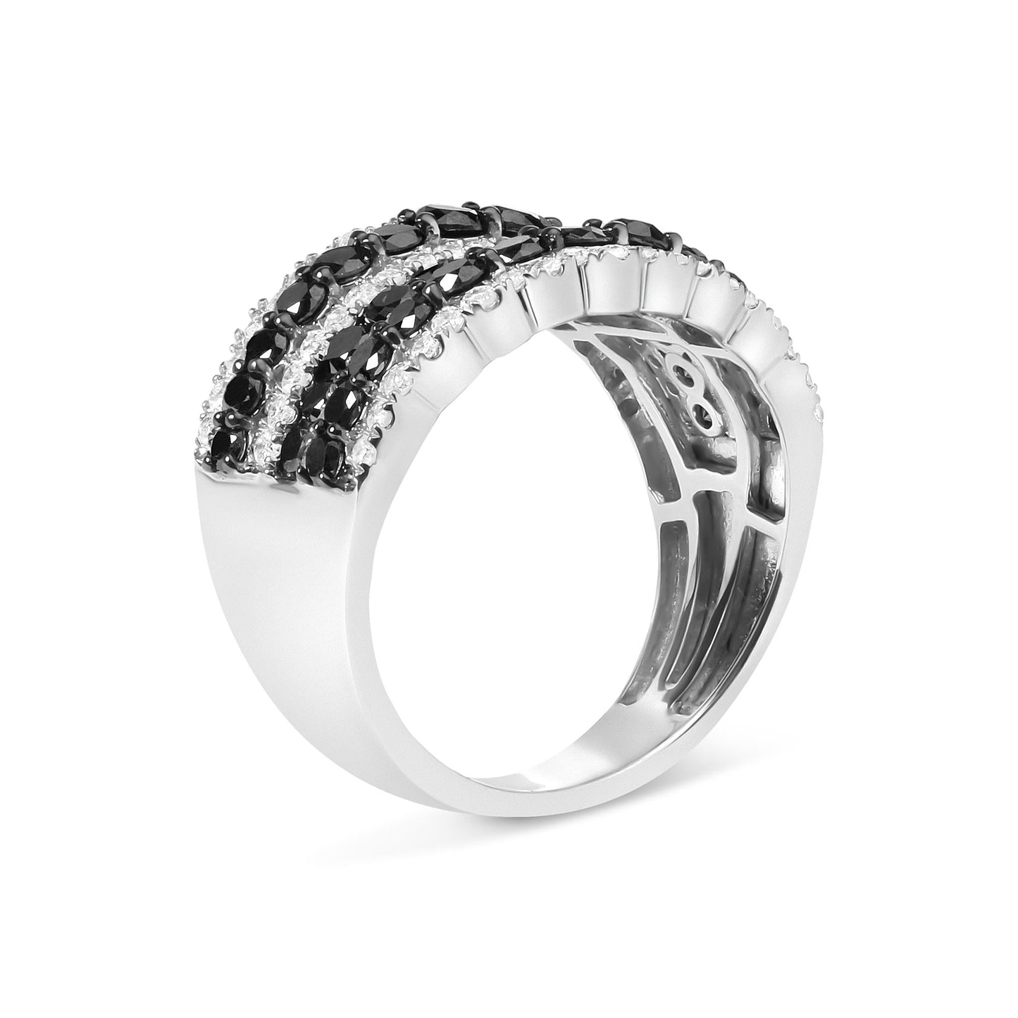 .925 Sterling Silver 1 3/4 Cttw Treated Black and White Alternating Diamond