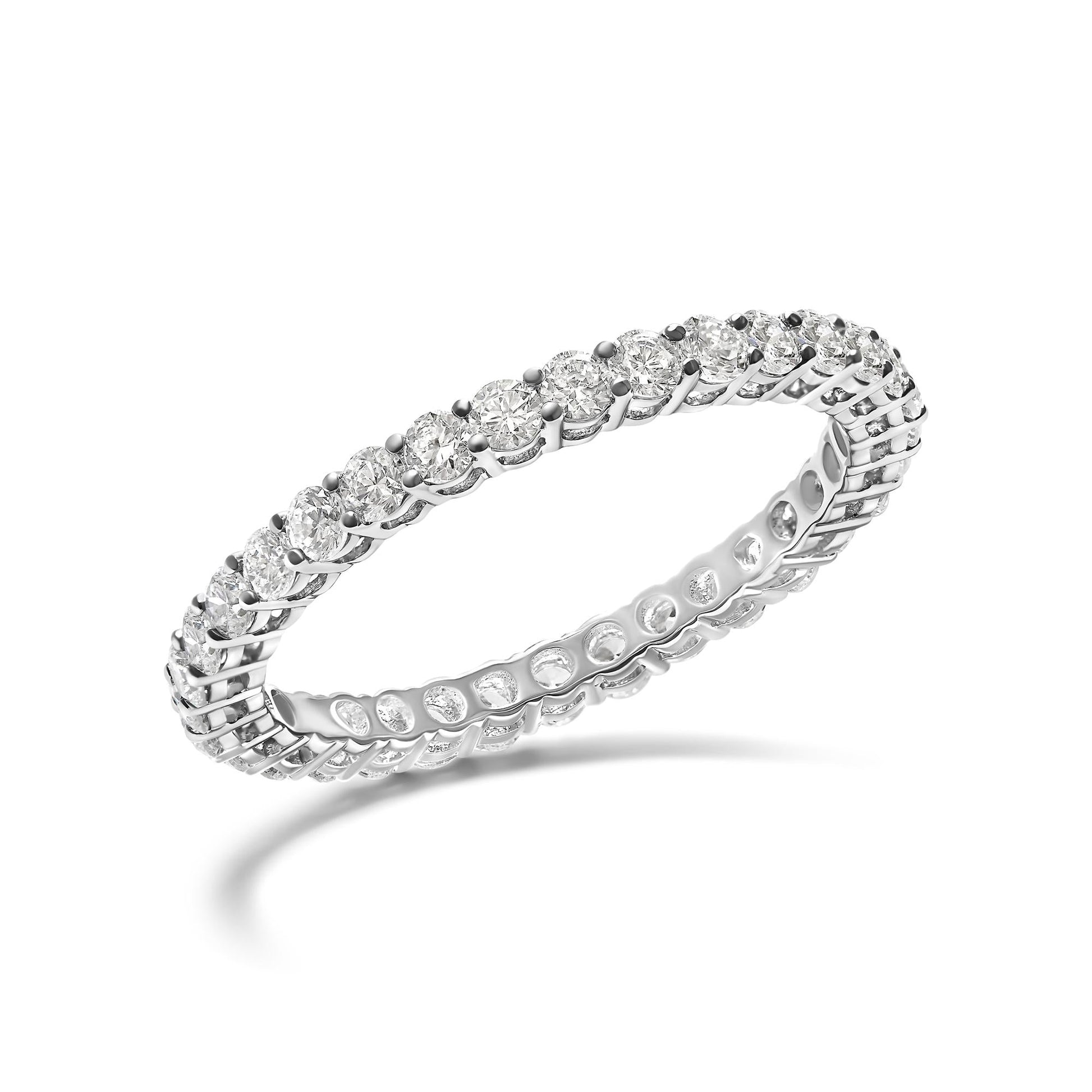 14K White Gold 1.00 Cttw Lab-Grown Diamond Shared Prong Set Eternity Band Ring