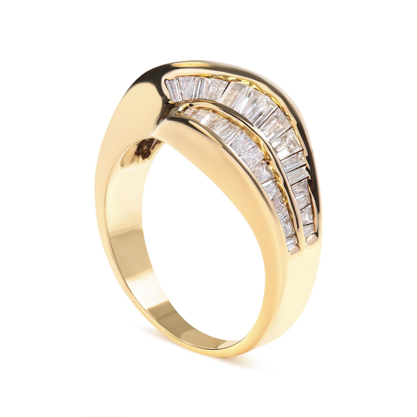 14K Yellow Gold Channel Set 1 1/3 Cttw Diamond Swirl and Weave Ring Band (H-I