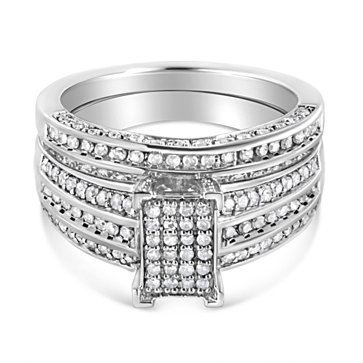 .925 Sterling Silver 3/4 Cttw Prong Set Round Diamond Composite Engagement Ring