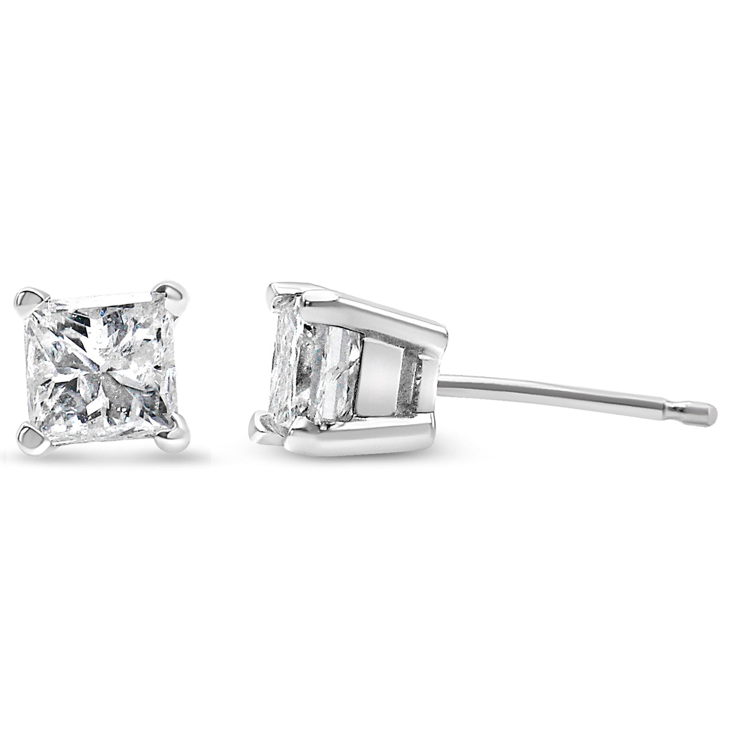 14K White Gold 3/8 Cttw Lab Grown Princess-Cut Diamond 4-Prong Solitaire Stud