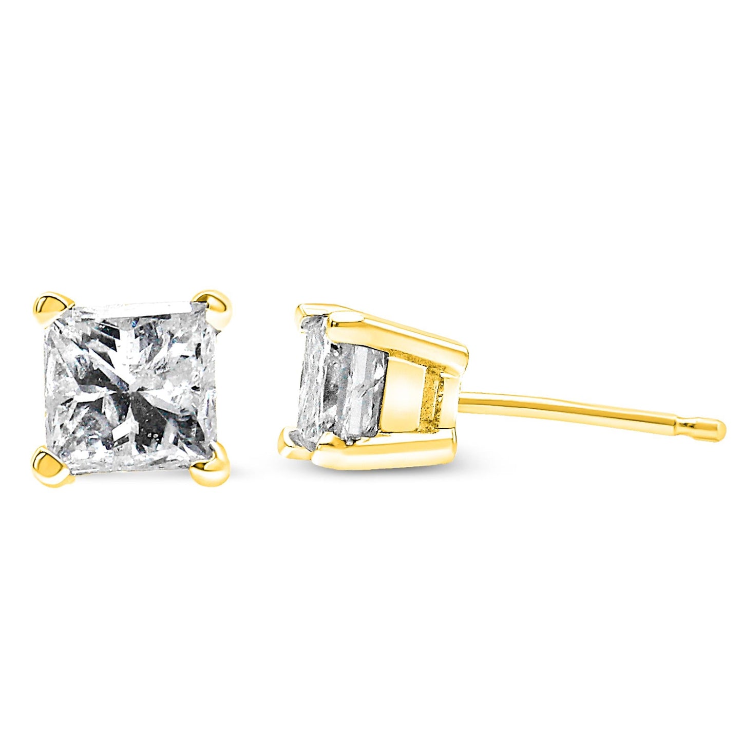 AGS Certified Princess-Cut Square Diamond Solitaire Stud Earrings in 14K Gold