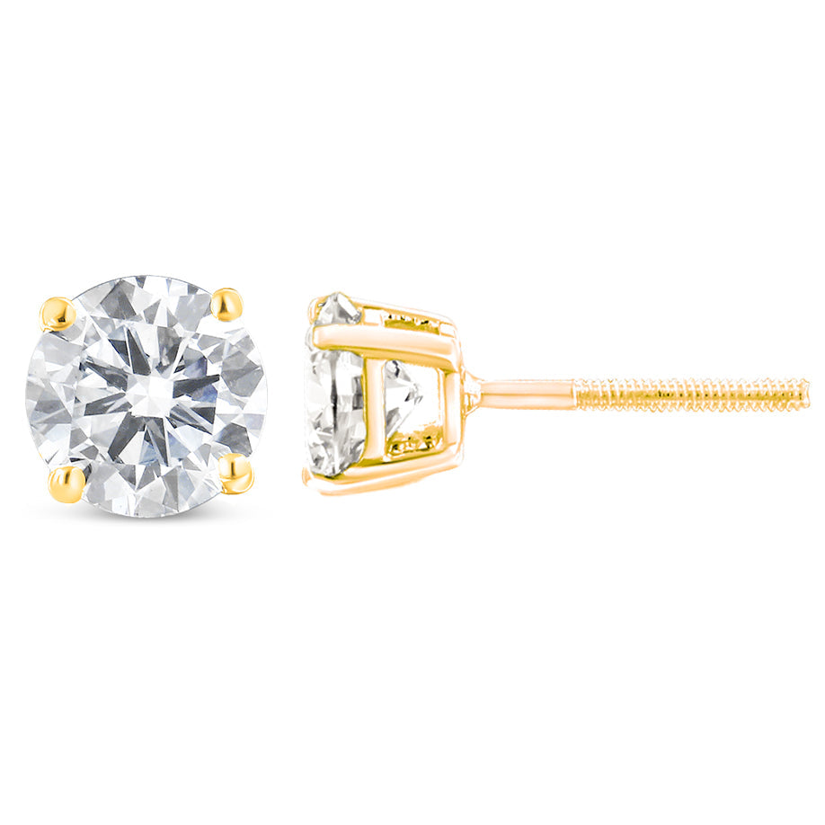 10K Yellow Gold 1.00 Cttw Round Brilliant-Cut Diamond Classic 4-Prong Stud Earrings with Screw Backs (J-K Color, I2-I3 Clarity)