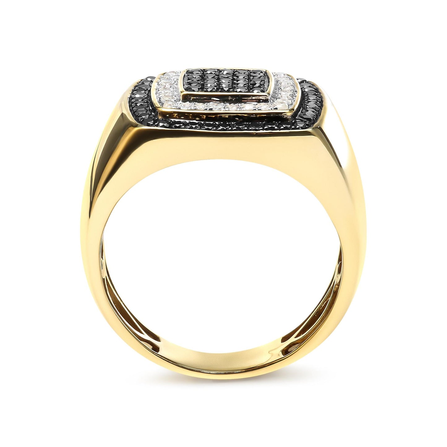 Men’s 10K Yellow Gold 3/4 Cttw White and Black Treated Diamond Ring Band