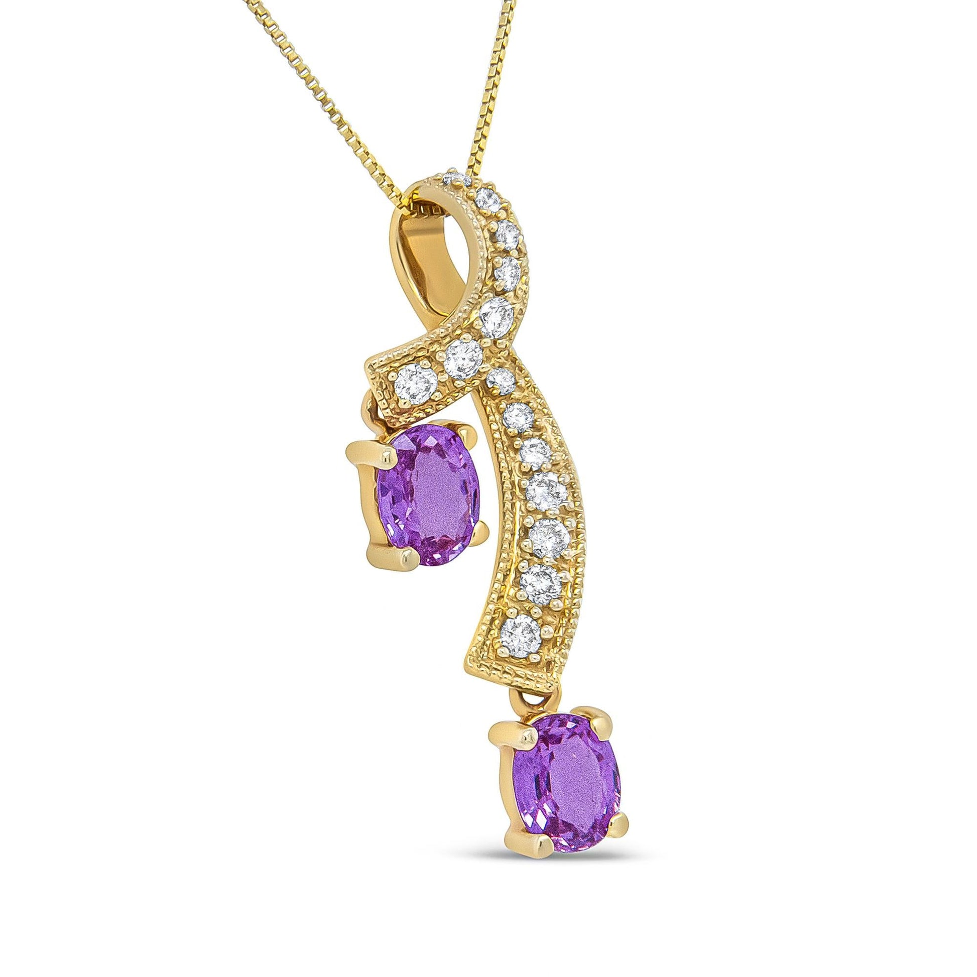 14K Yellow Gold 6x4mm Oval Pink Sapphire and 1/5 Cttw Round Diamond Pendant