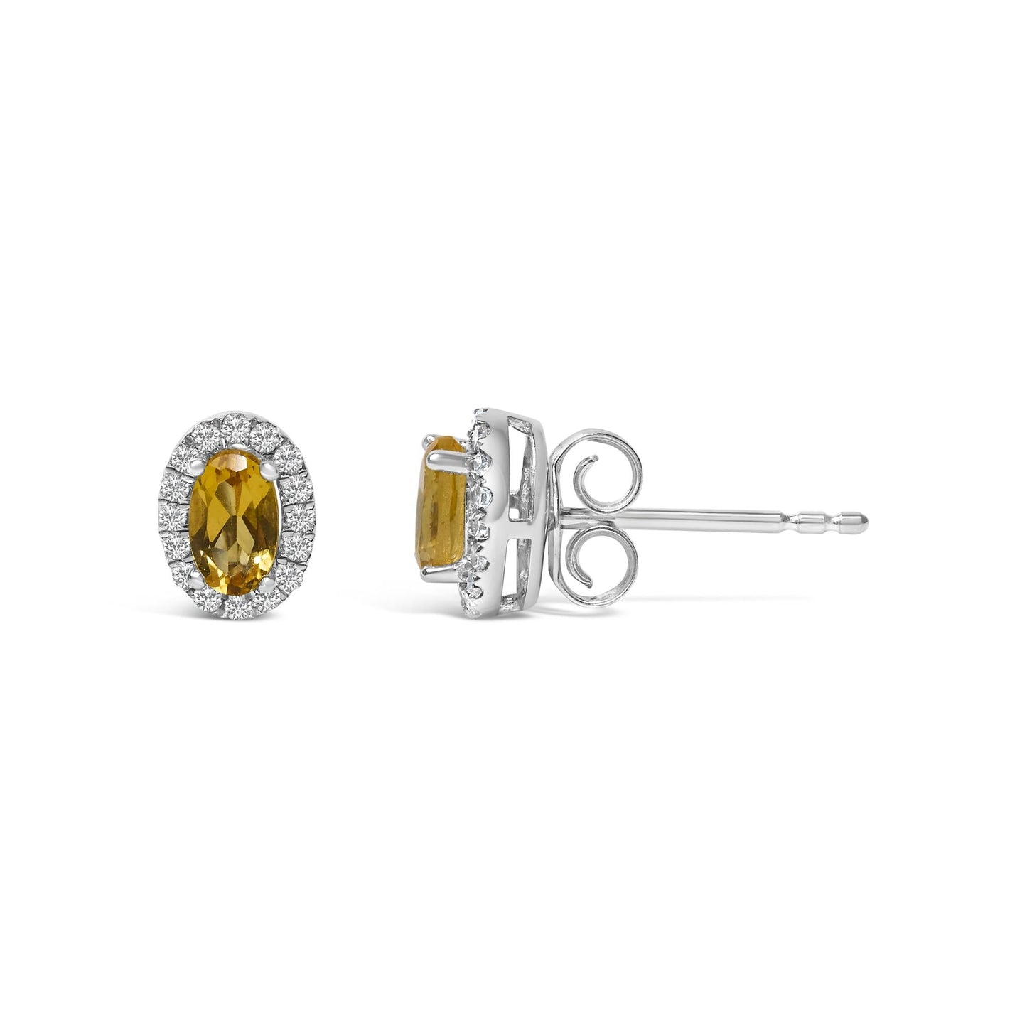 10K White Gold 5x3 MM Oval Cut Birthstone and Diamond Halo Stud Earrings (I-J Color, I1-I2 Clarity)