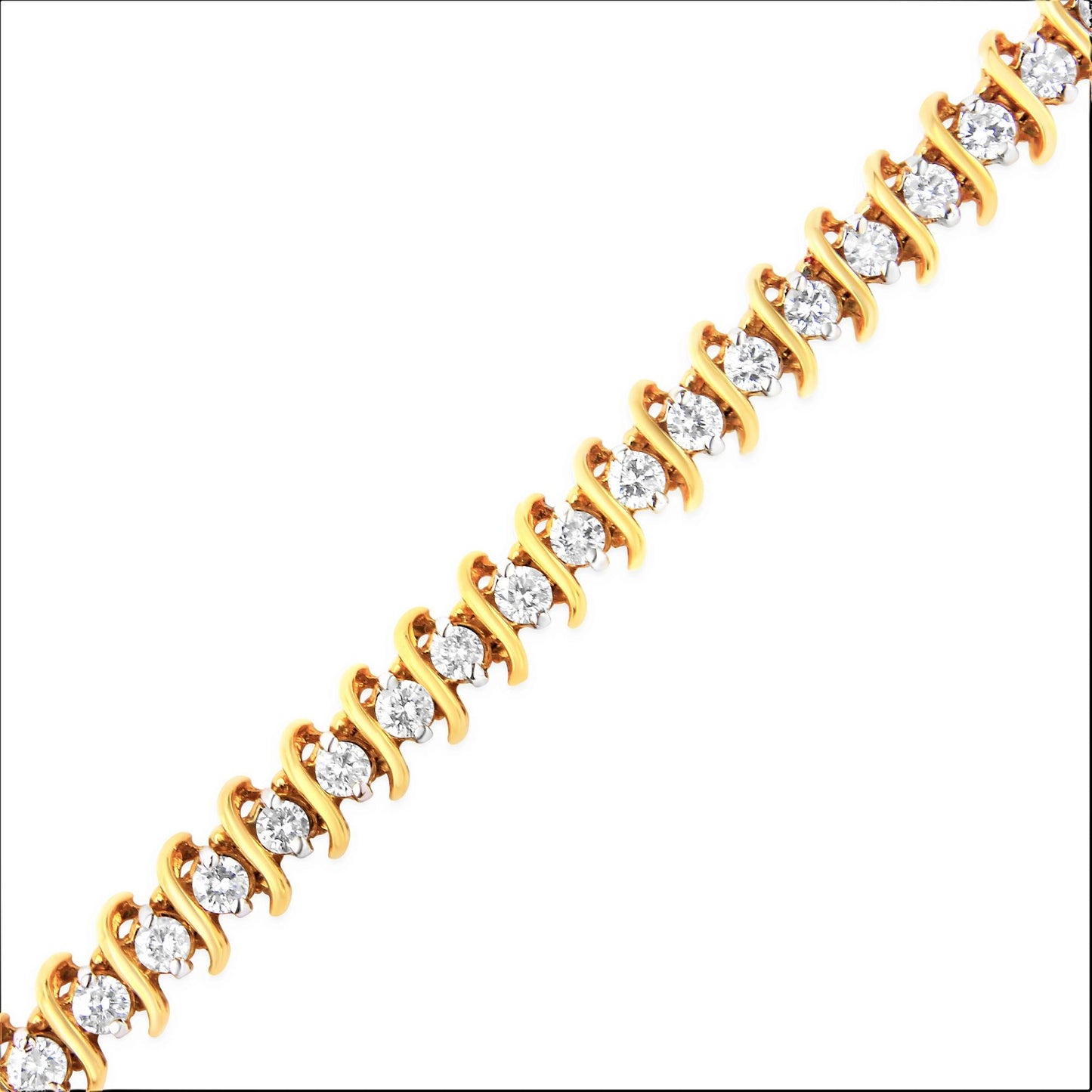 AGS Certified 18K Yellow Gold 5.00 Cttw ’S’ Link Wrapped 2-Prong Set Round