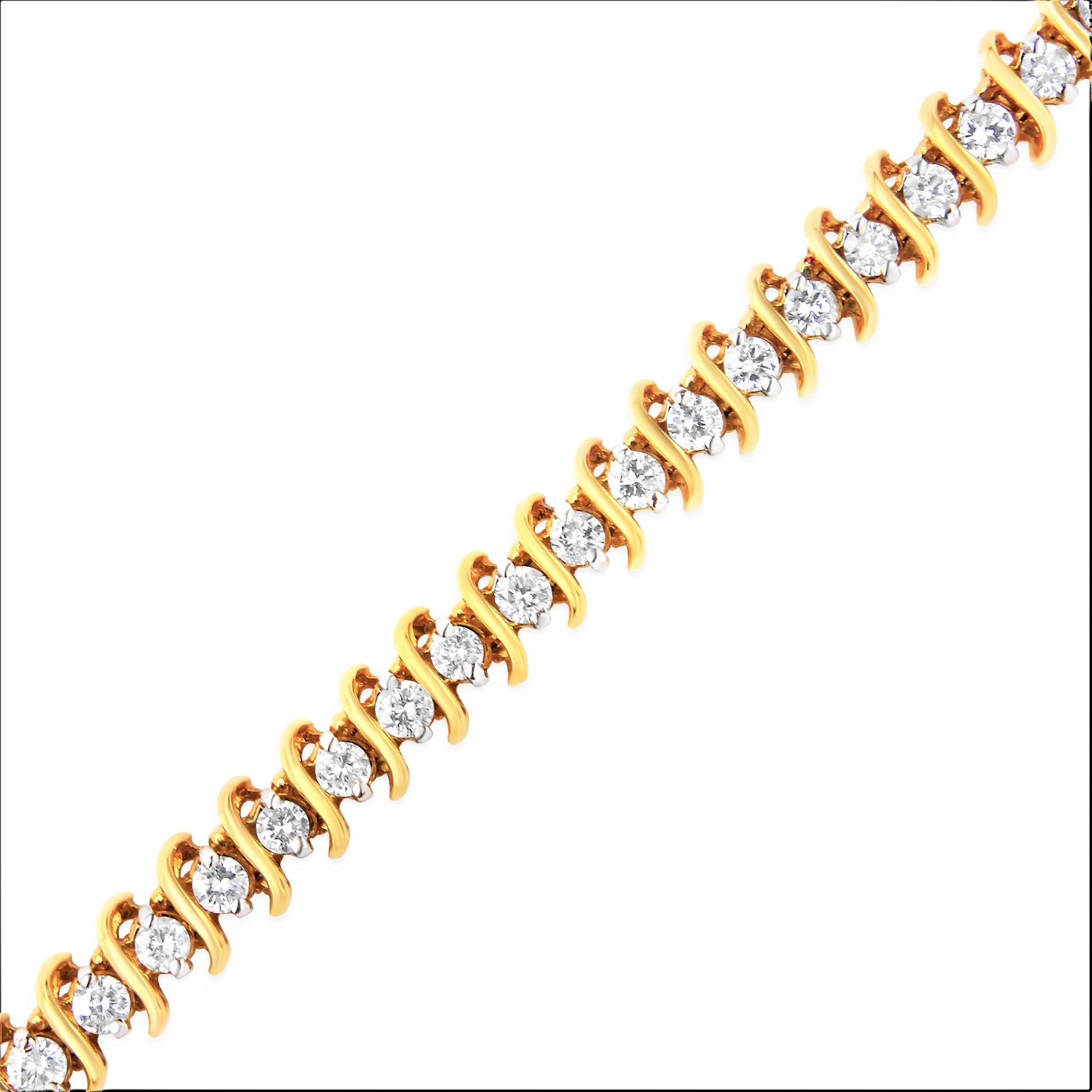 AGS Certified 18K Yellow Gold 5.00 Cttw ’S’ Link Wrapped 2-Prong Set Round