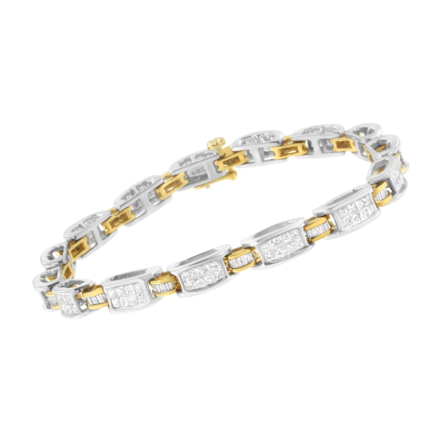 14K Two-Tone Gold Princess and Baguette-Cut Diamond Link Bracelet (3.00 cttw