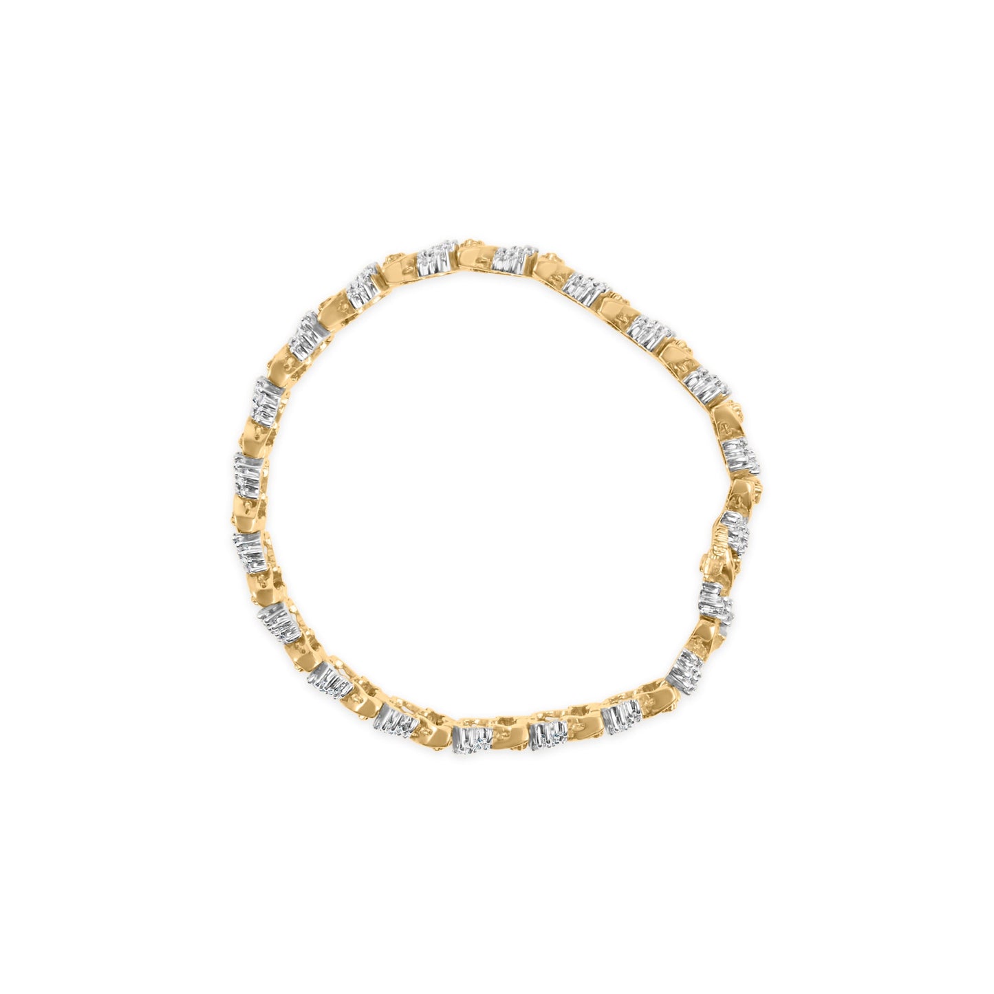 14K Yellow Gold 4.00 Cttw Diamond Woven Composite Cluster and S-Link Bracelet