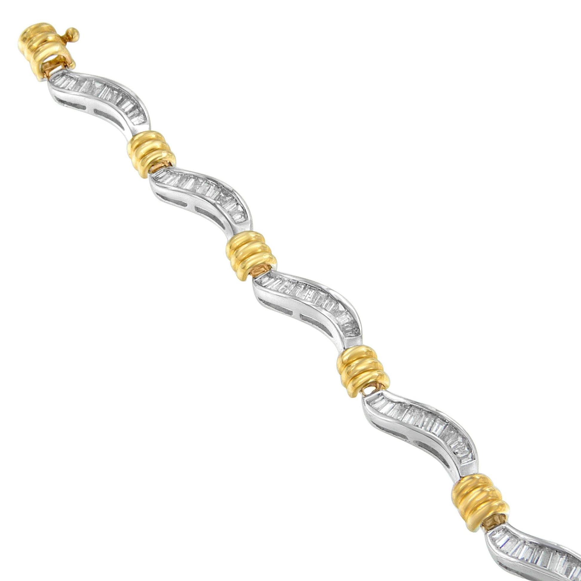 Original Classics 10K Two-Tone Gold Baguette Cut Diamond Spiral Bracelet (2.00