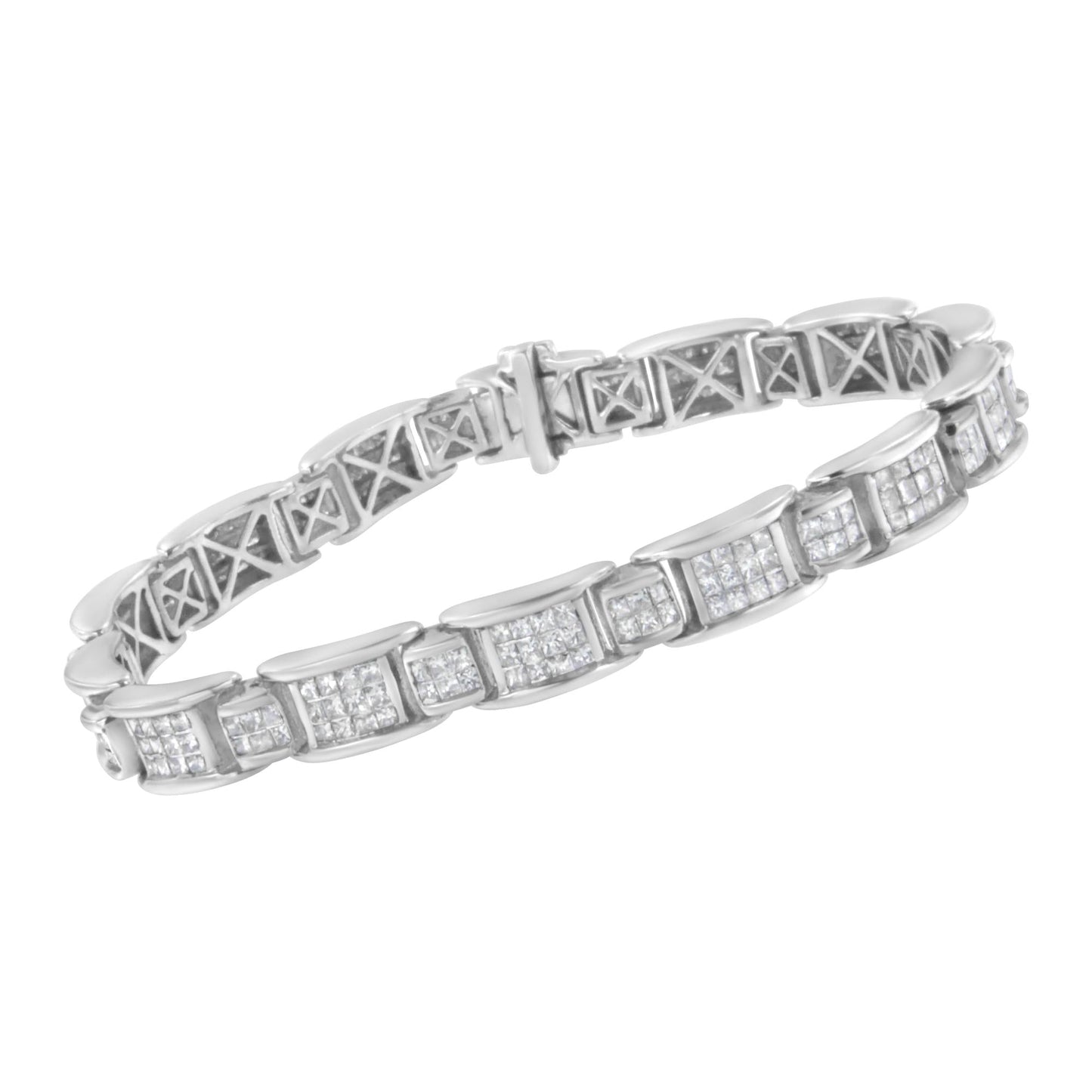 14K White Gold 5.0 Cttw Princess-Cut Diamond Rectangular Alternating Station