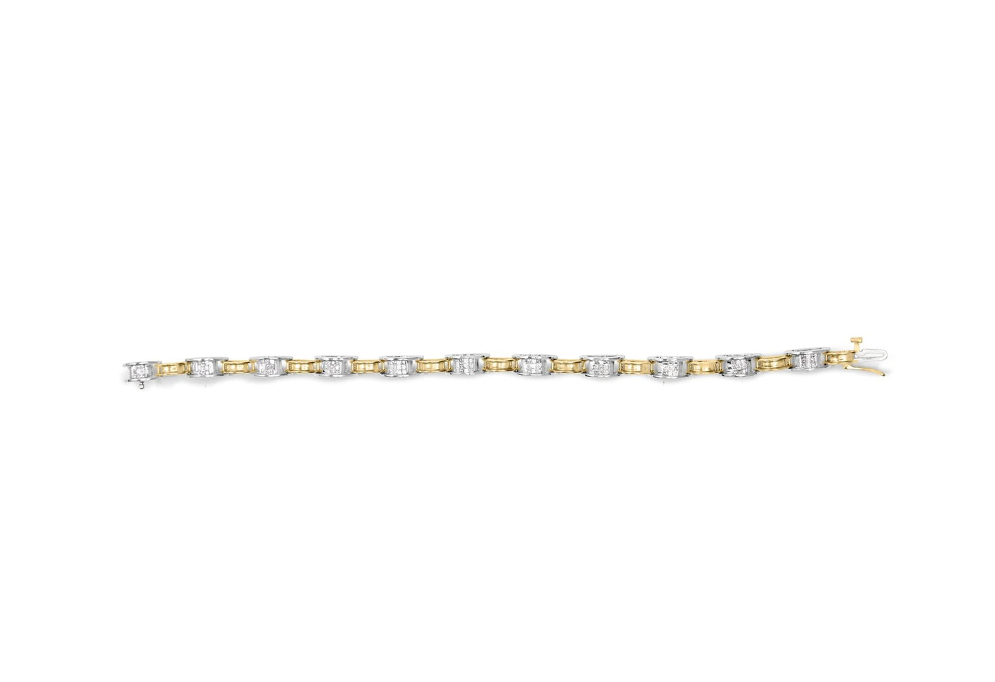 14K Two-Tone Gold 1.00 Cttw Princess-Cut Diamond Chain Link 7’’ Bracelet