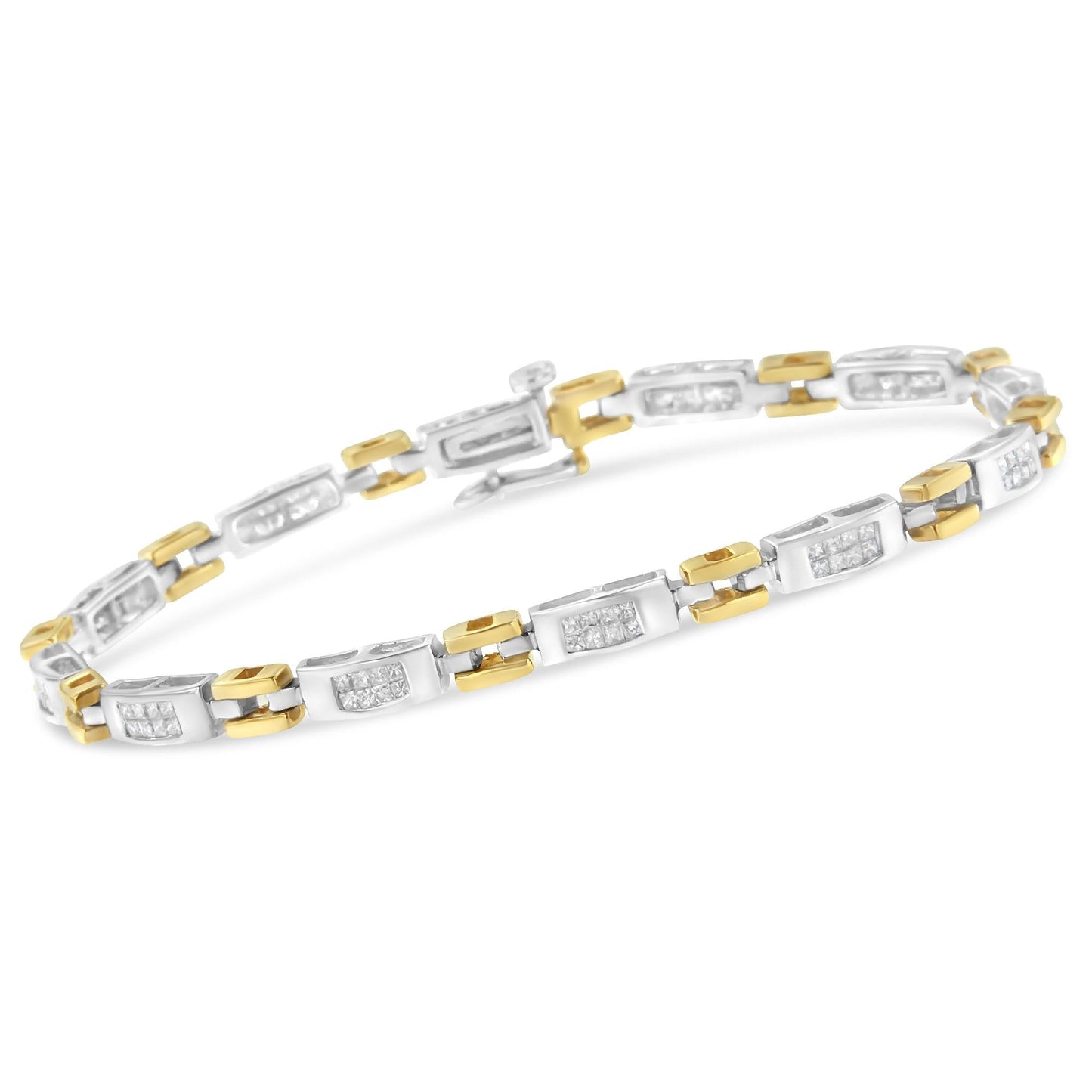 10K Two-Tone Gold Princess Cut Diamond Geo Link Bracelet (1.00 cttw H-I Color