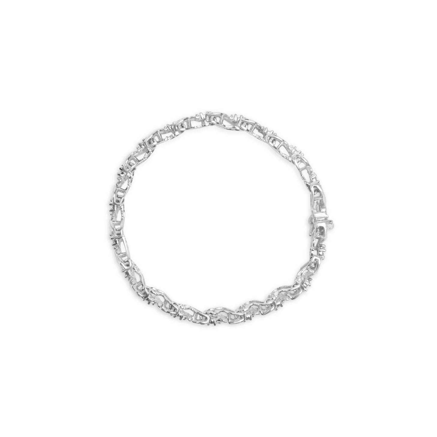 14K White Gold 2.00 Cttw Diamond Cluster and Spiral Link Bracelet (I-J Color