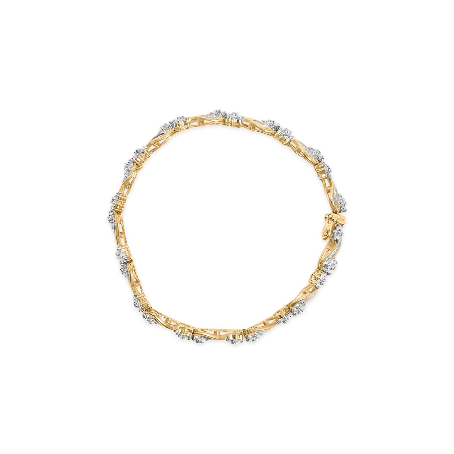 10k Yellow Gold 3.00 Cttw Round-Cut and Baguette-Cut Floral Link 7.25’’