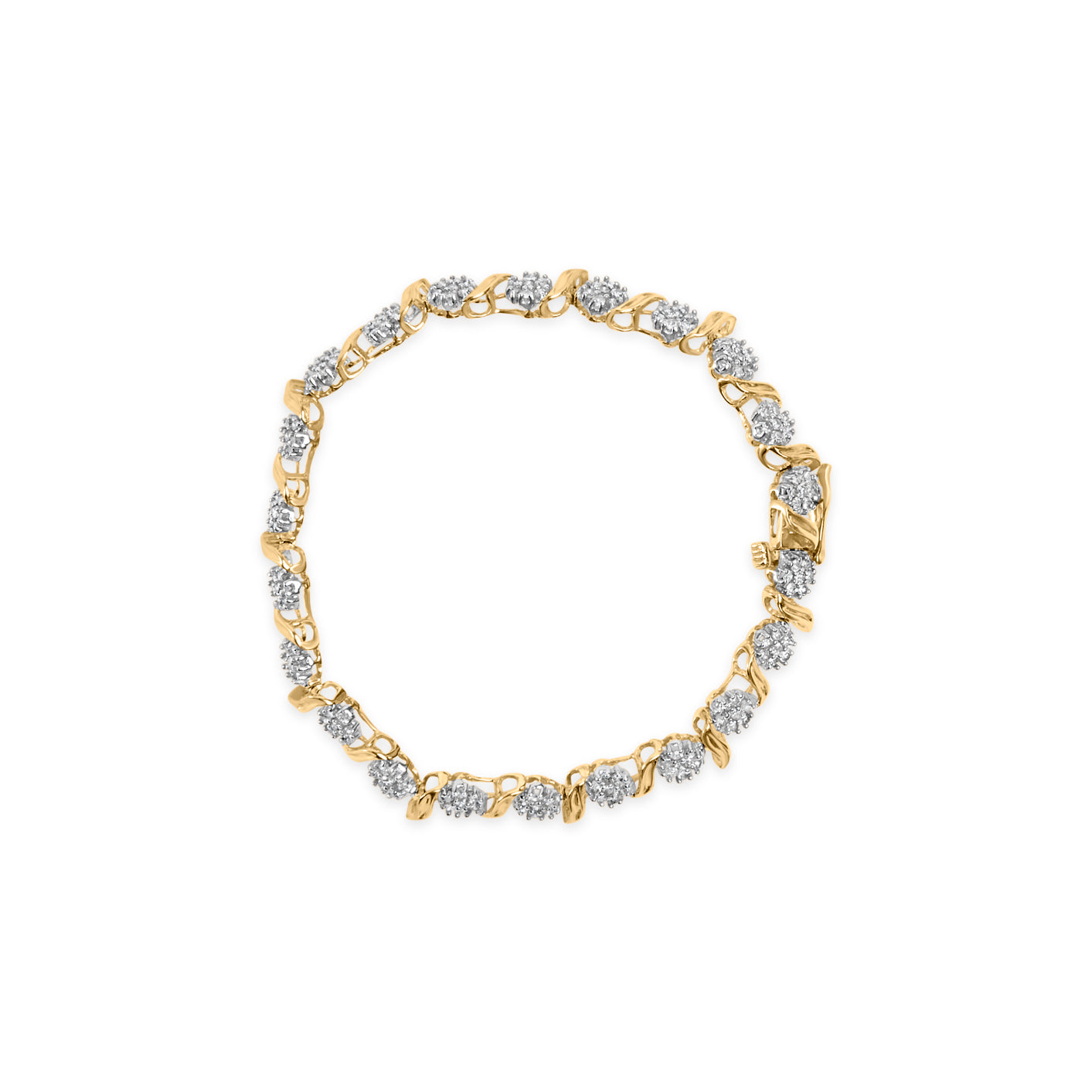 10K Yellow Gold 2.00 Cttw Round Cut Diamond ’S’ Cluster Bracelet (J-K Color