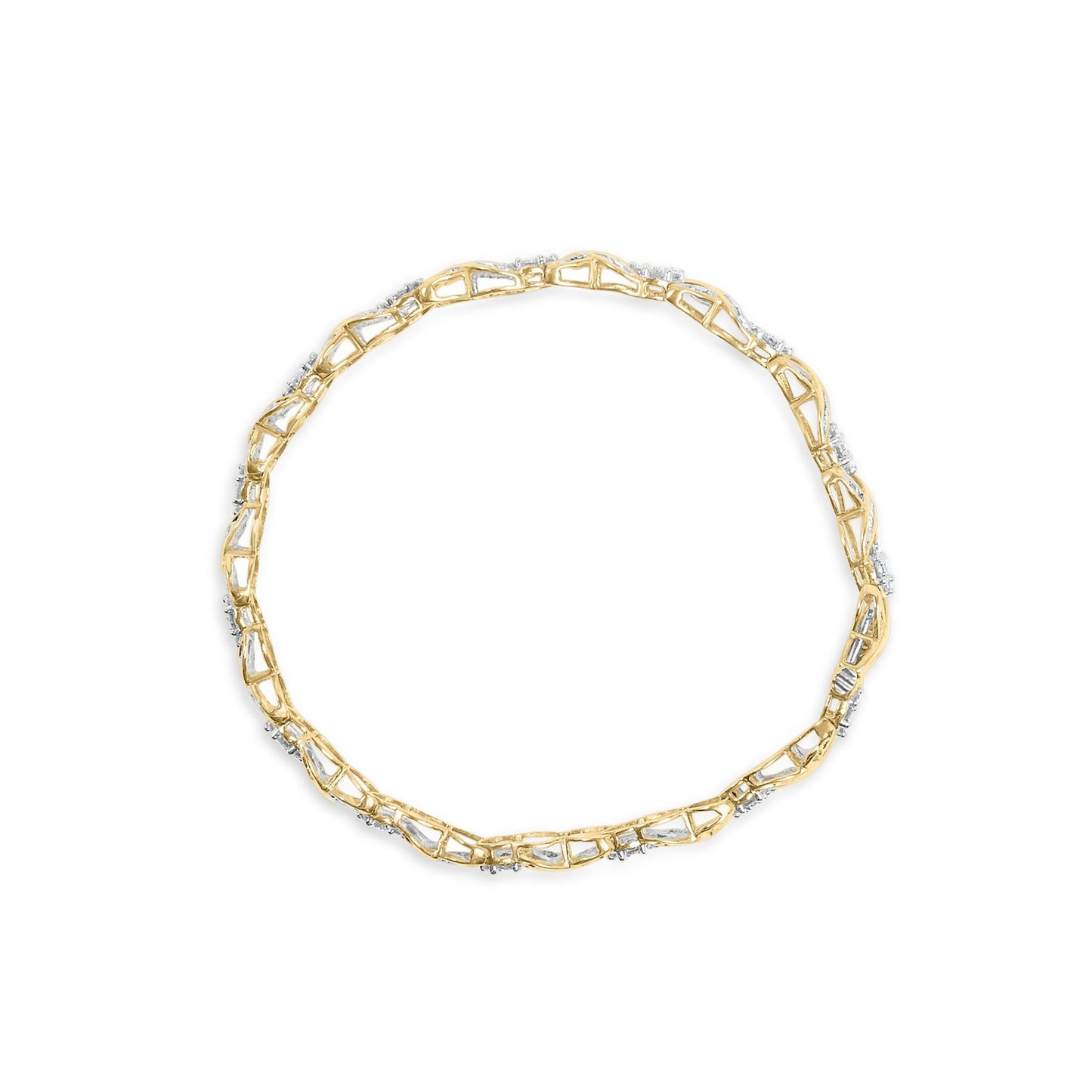 10K Yellow Gold 3.00 Cttw Round-Cut and Baguette-Cut Diamond ’XOXO’ Floral