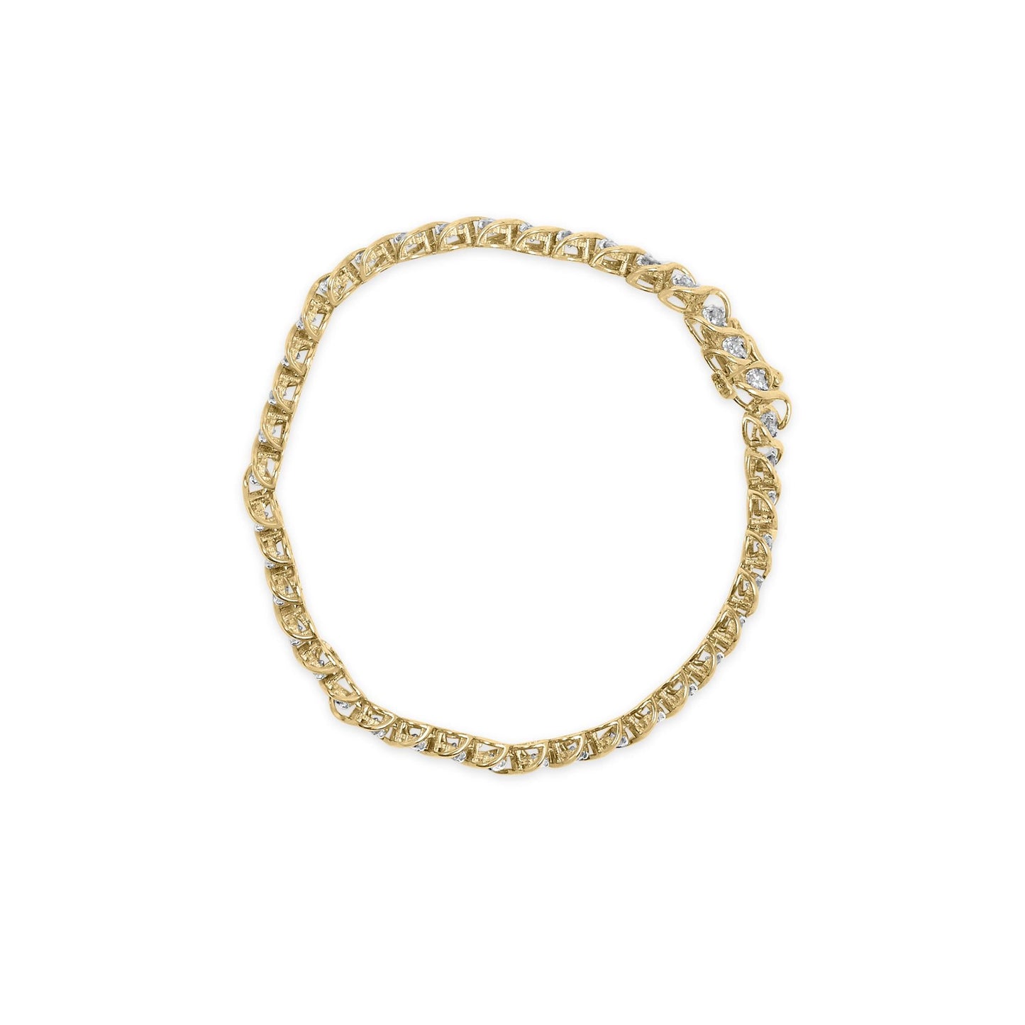 10K Yellow Gold 3 cttw Round-Cut Diamond Spiral Link 7.50’’ Bracelet (I-J