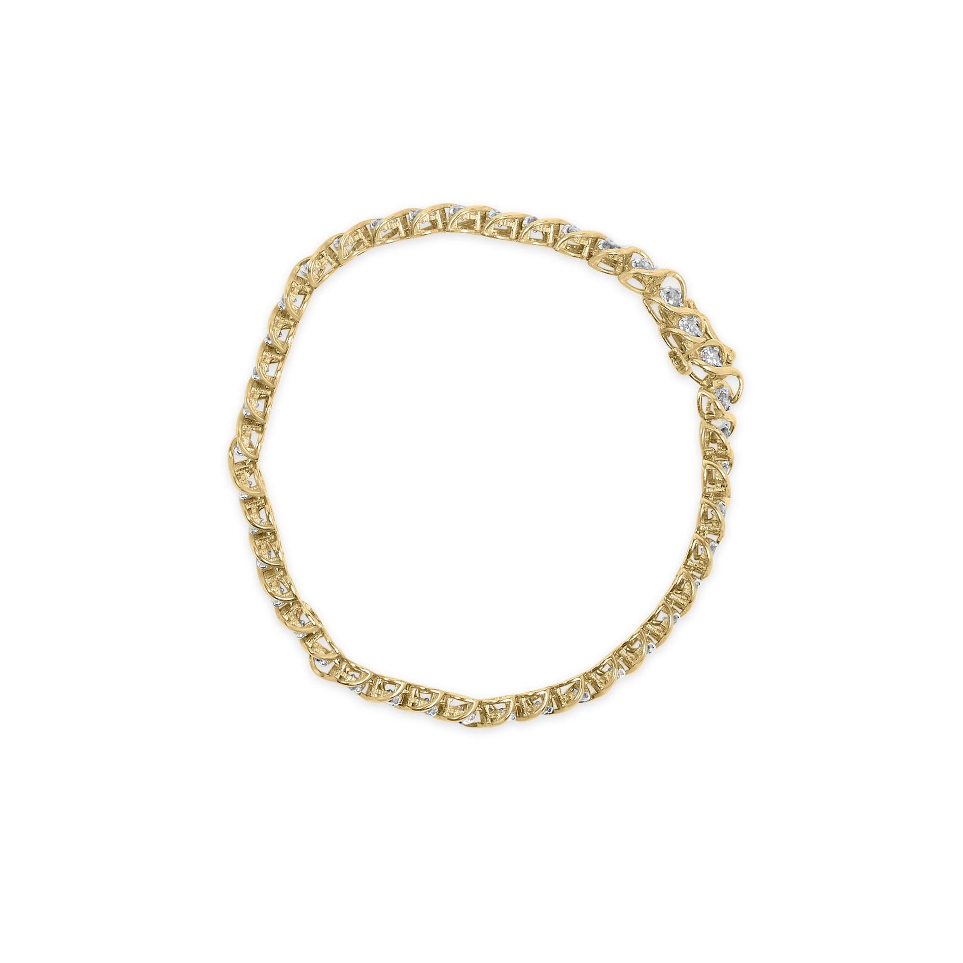 10K Yellow Gold 3 cttw Round-Cut Diamond Spiral Link 7.50’’ Bracelet (I-J